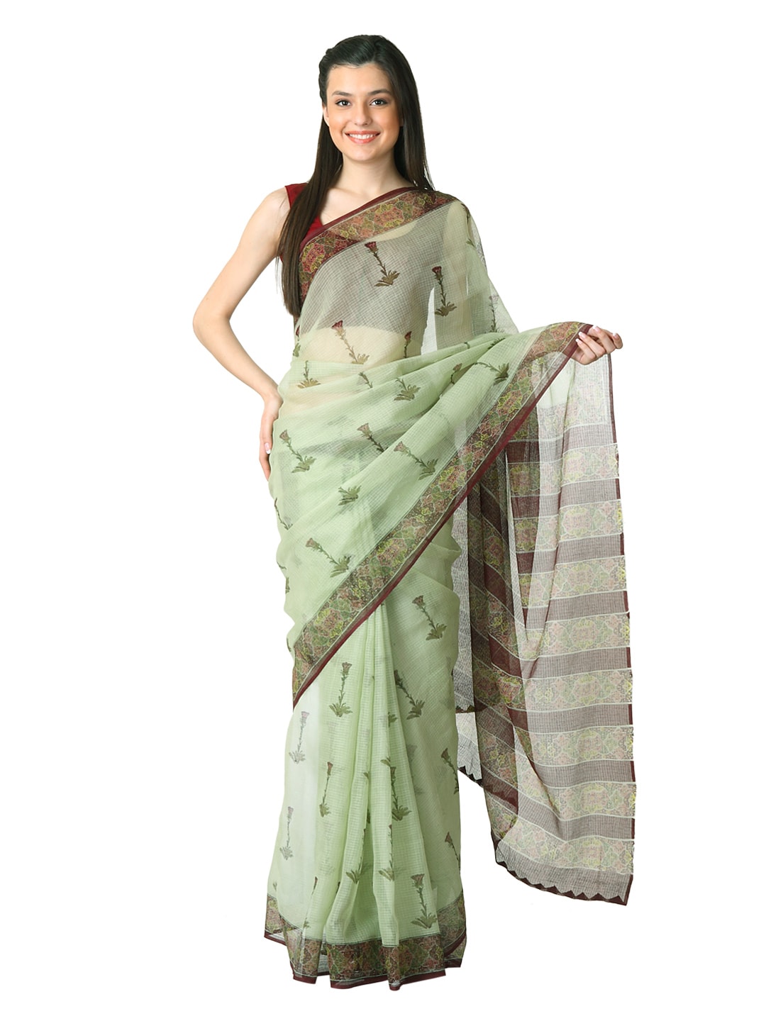 Fabindia Women H& Printed Green Sari