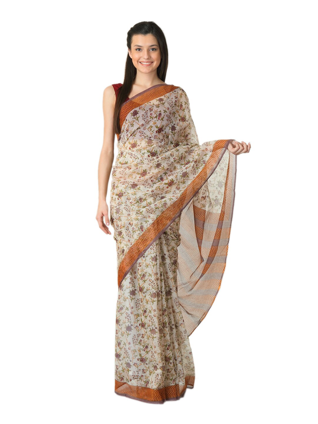 Fabindia Women H& Printed Rust Sari