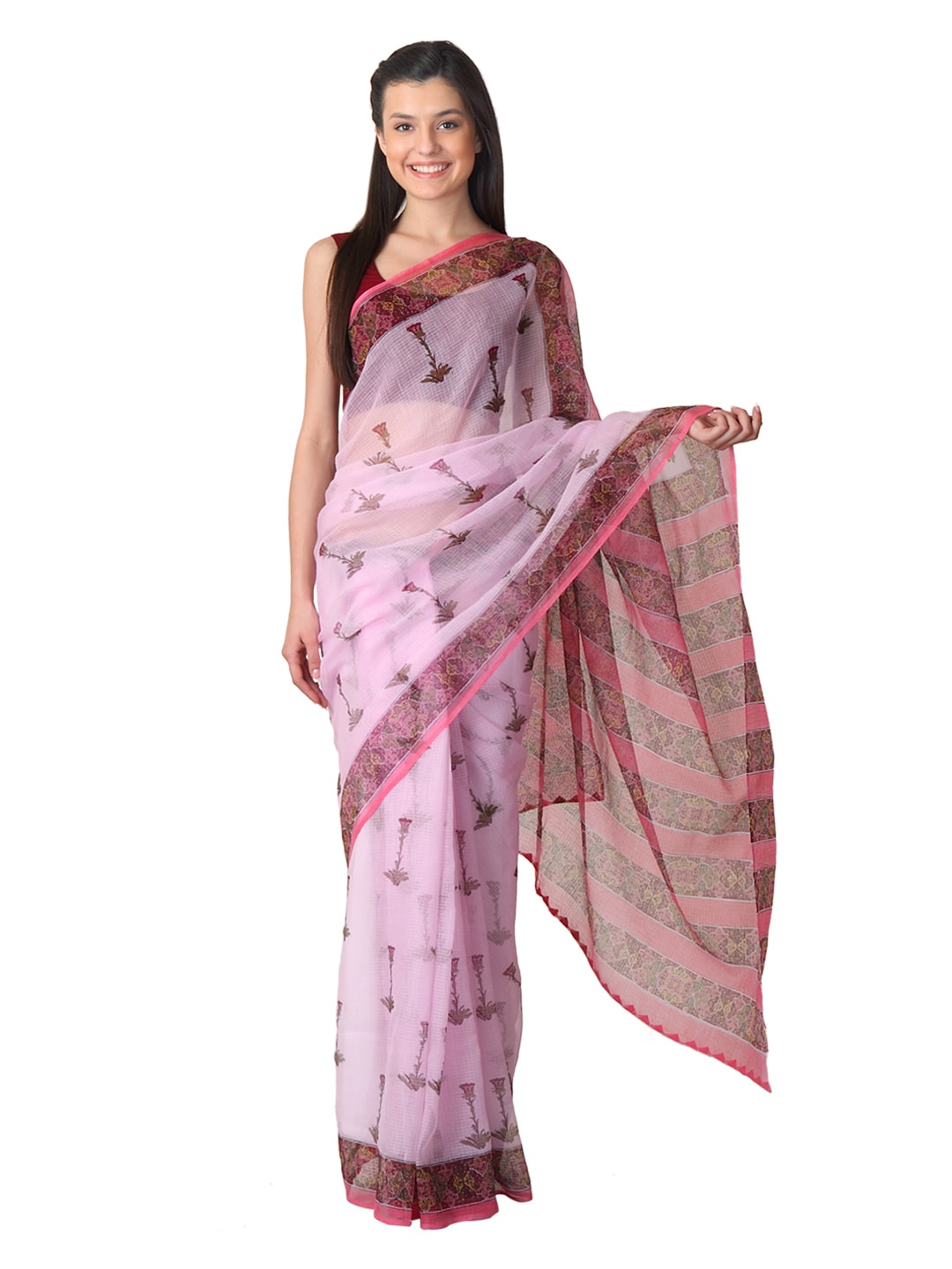 Fabindia Pink Hand Printed Sari