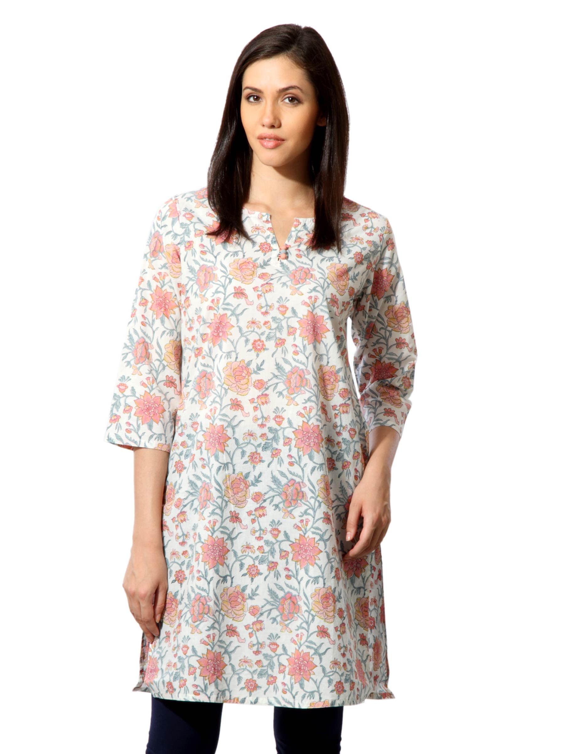 Fabindia Women Printed White Kurta