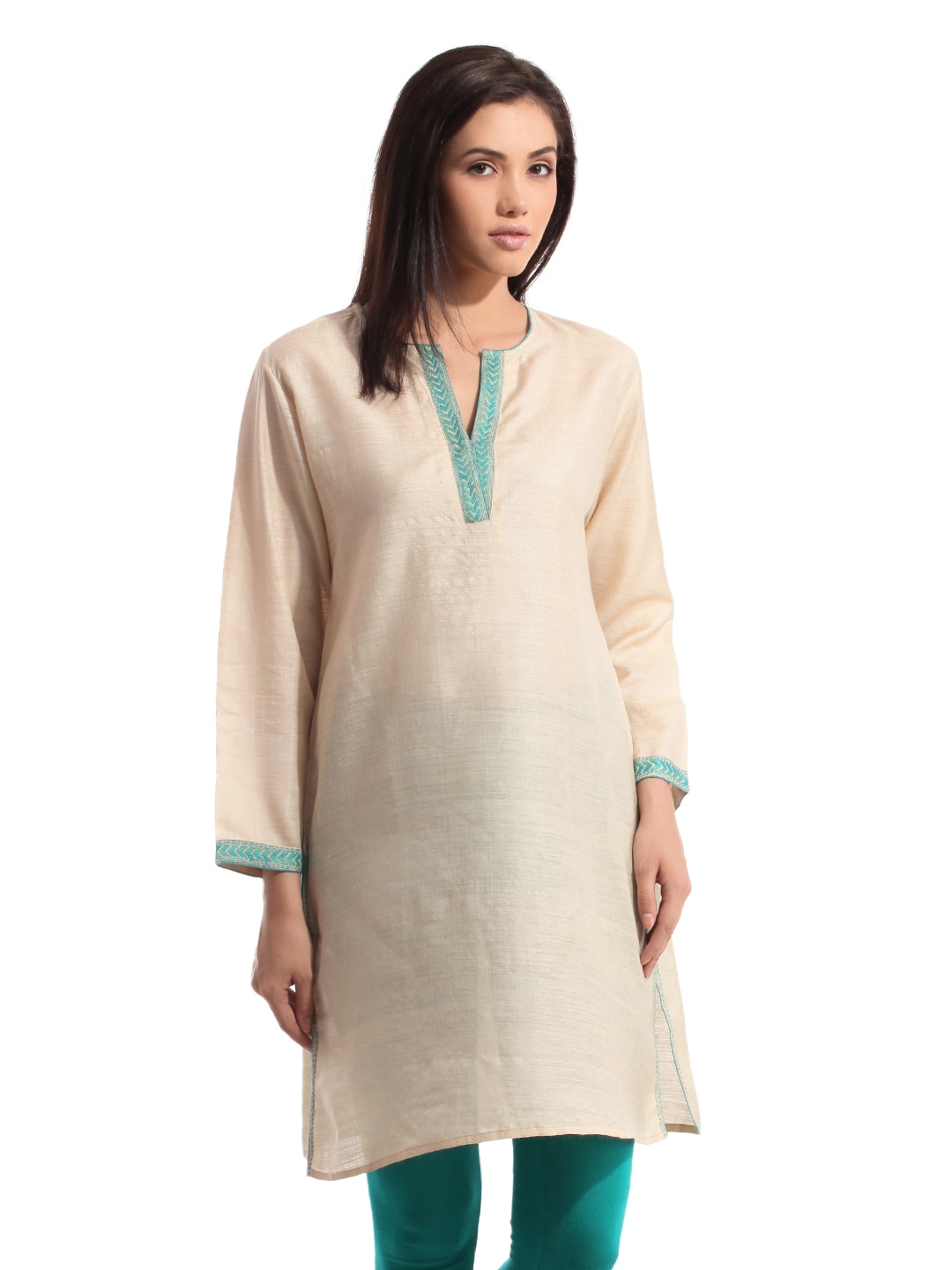 Fabindia Women Silk Cream Kurta