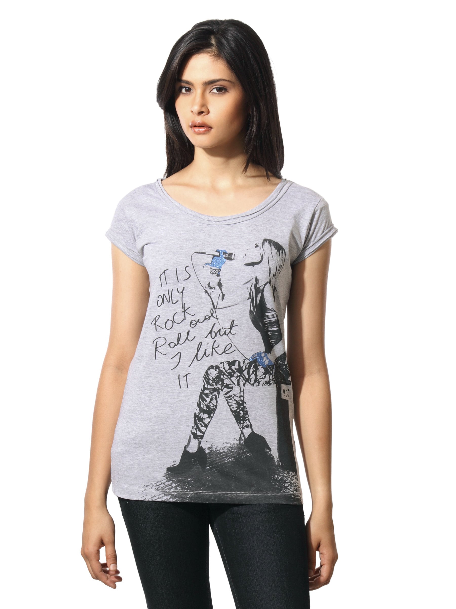 Flying Machine Women Grey T-shirt