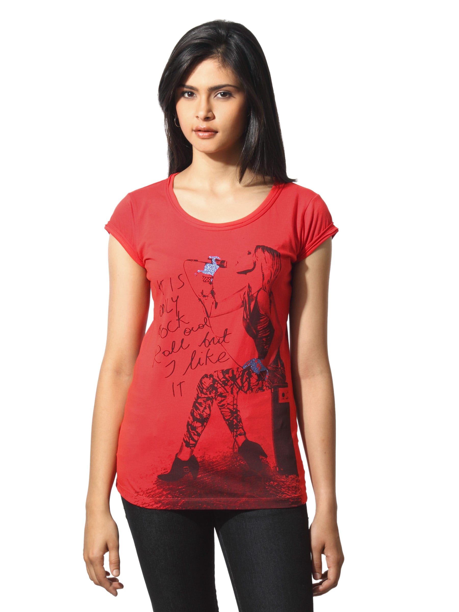 Flying Machine Women Poopy Red T-shirt