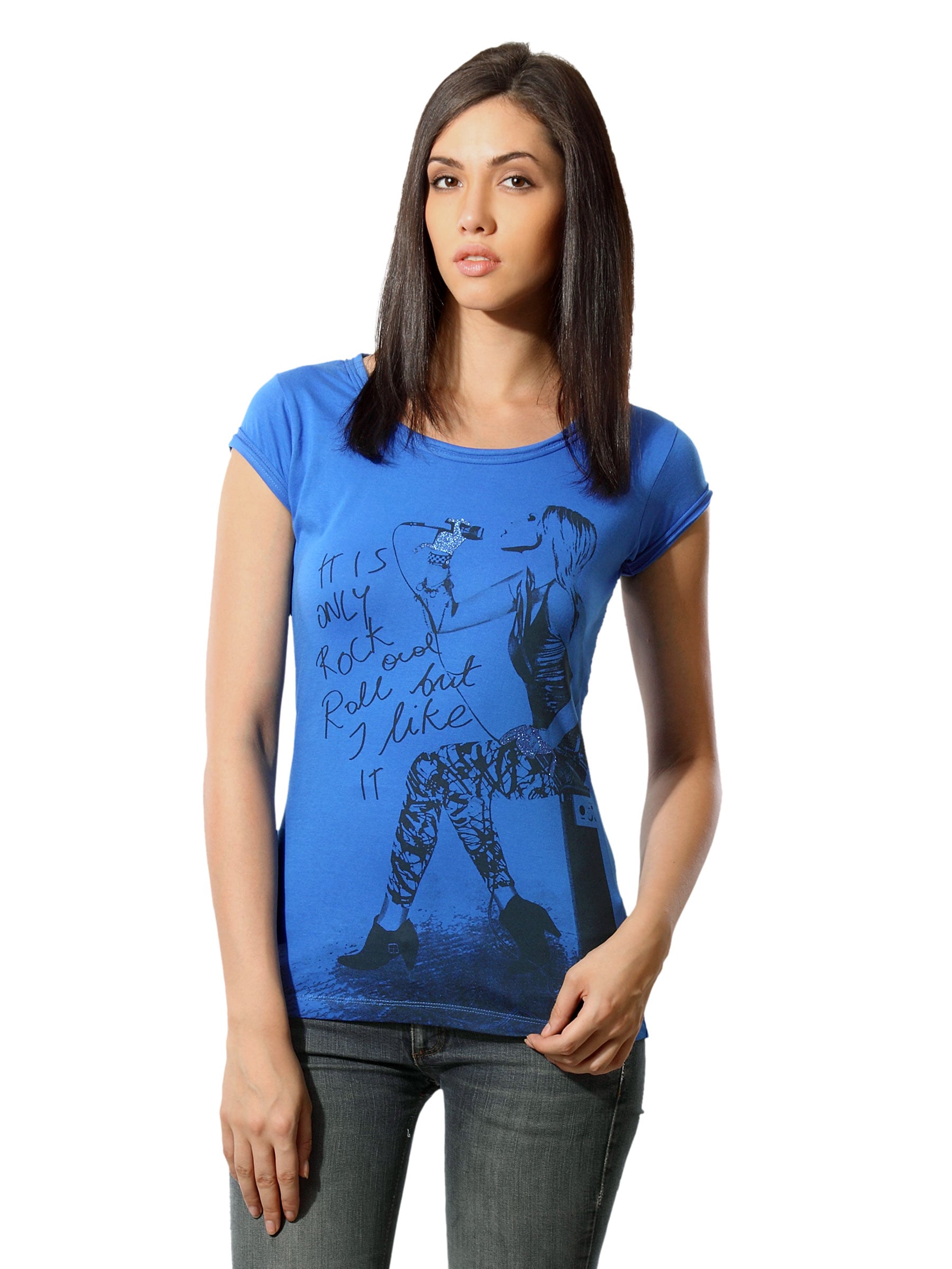 Flying Machine Women Printed Cobalt Blue Top