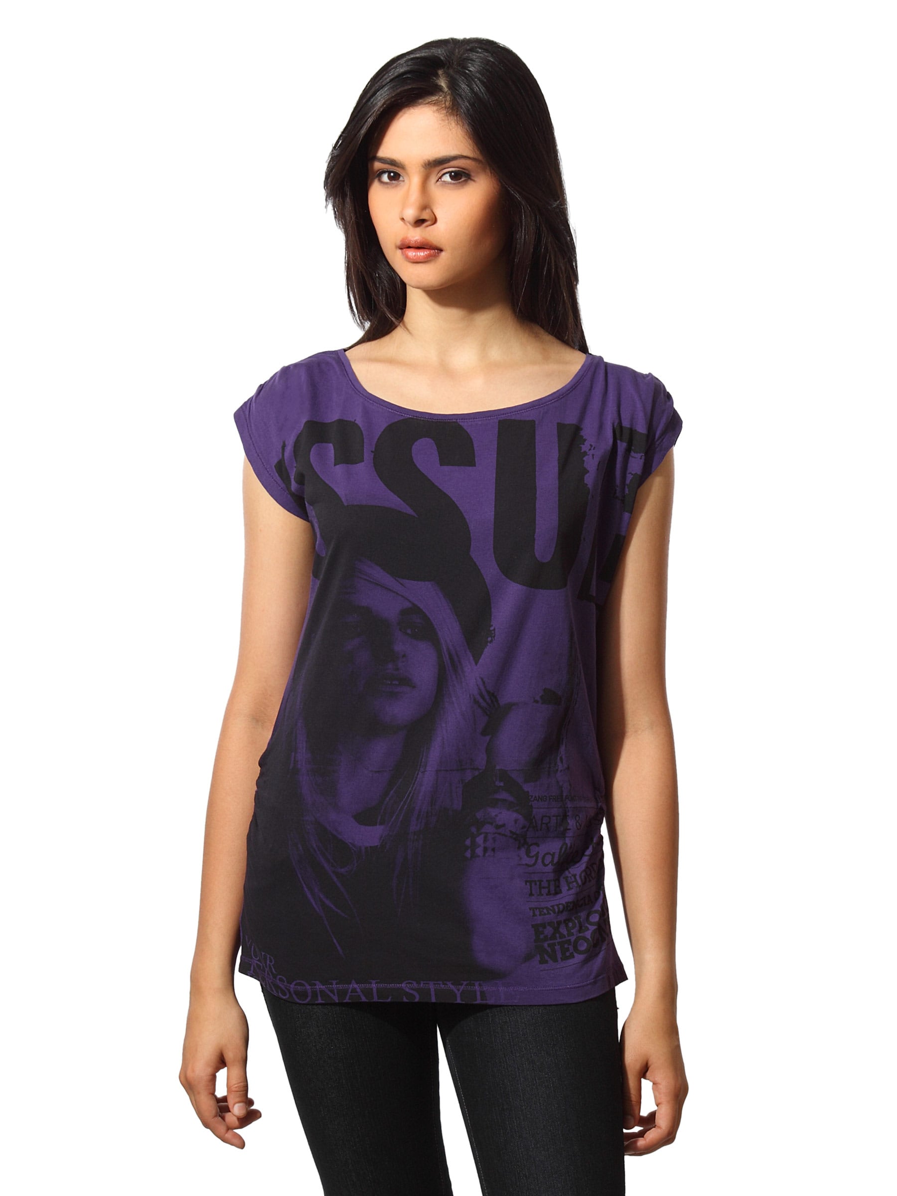 Flying Machine Women Cotton Purple T-shirt