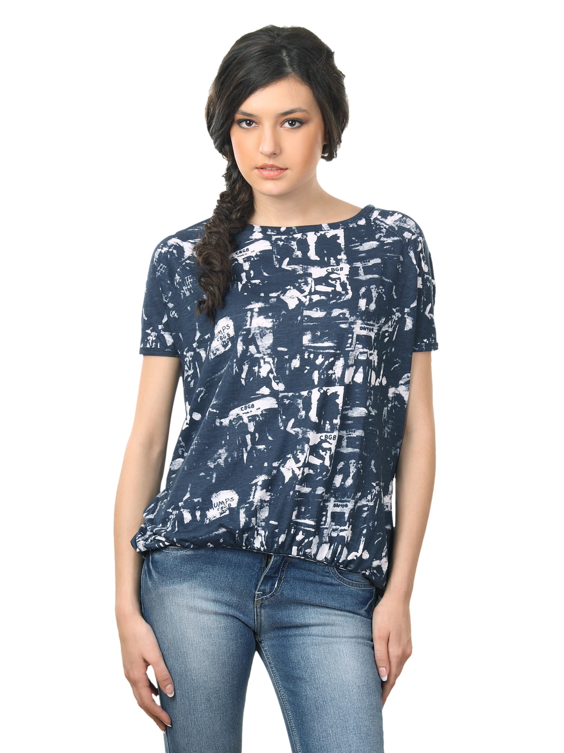 Flying Machine Women Cotton Blue T-shirt