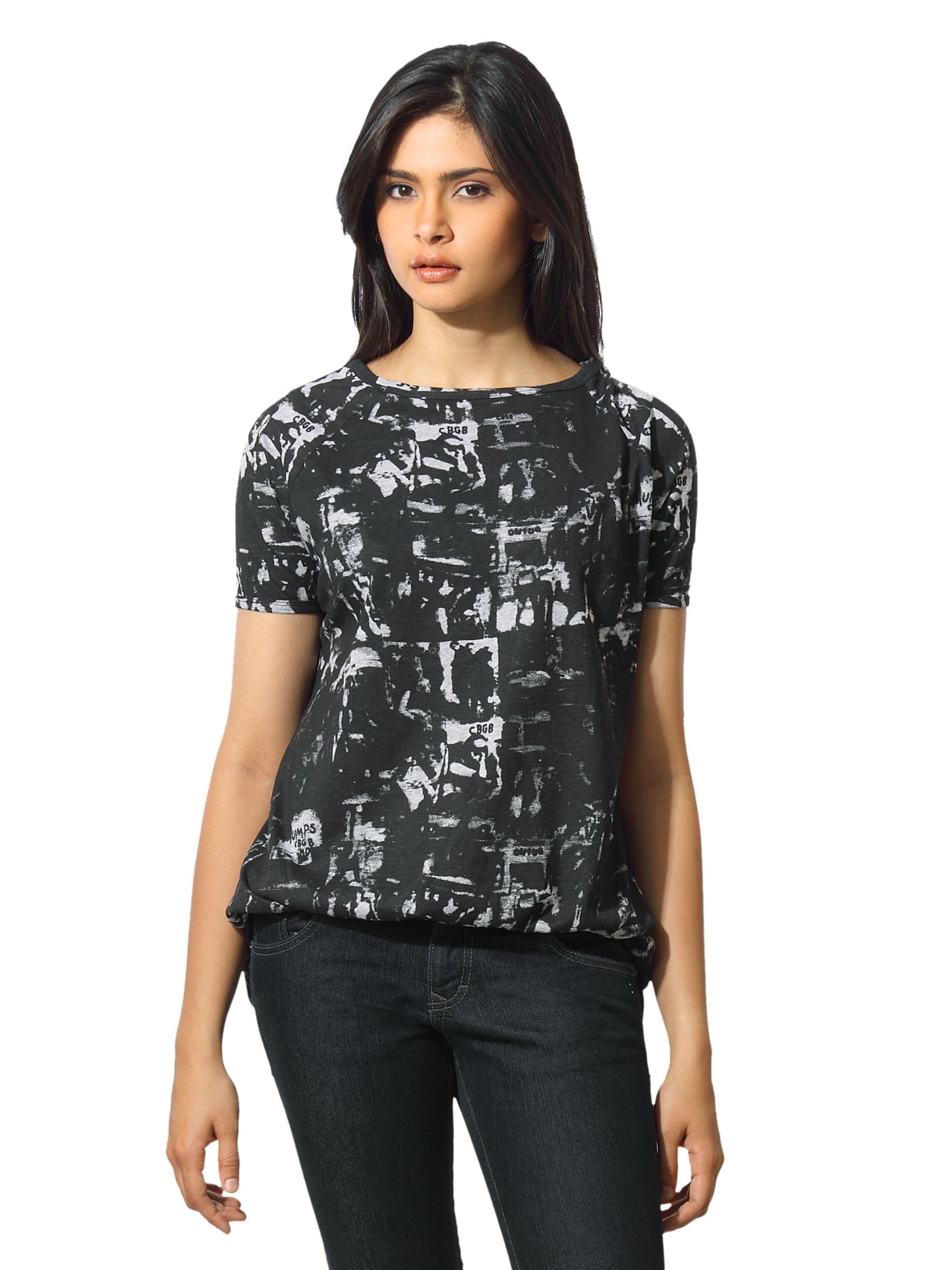 Flying Machine Women Cotton Black T-shirt