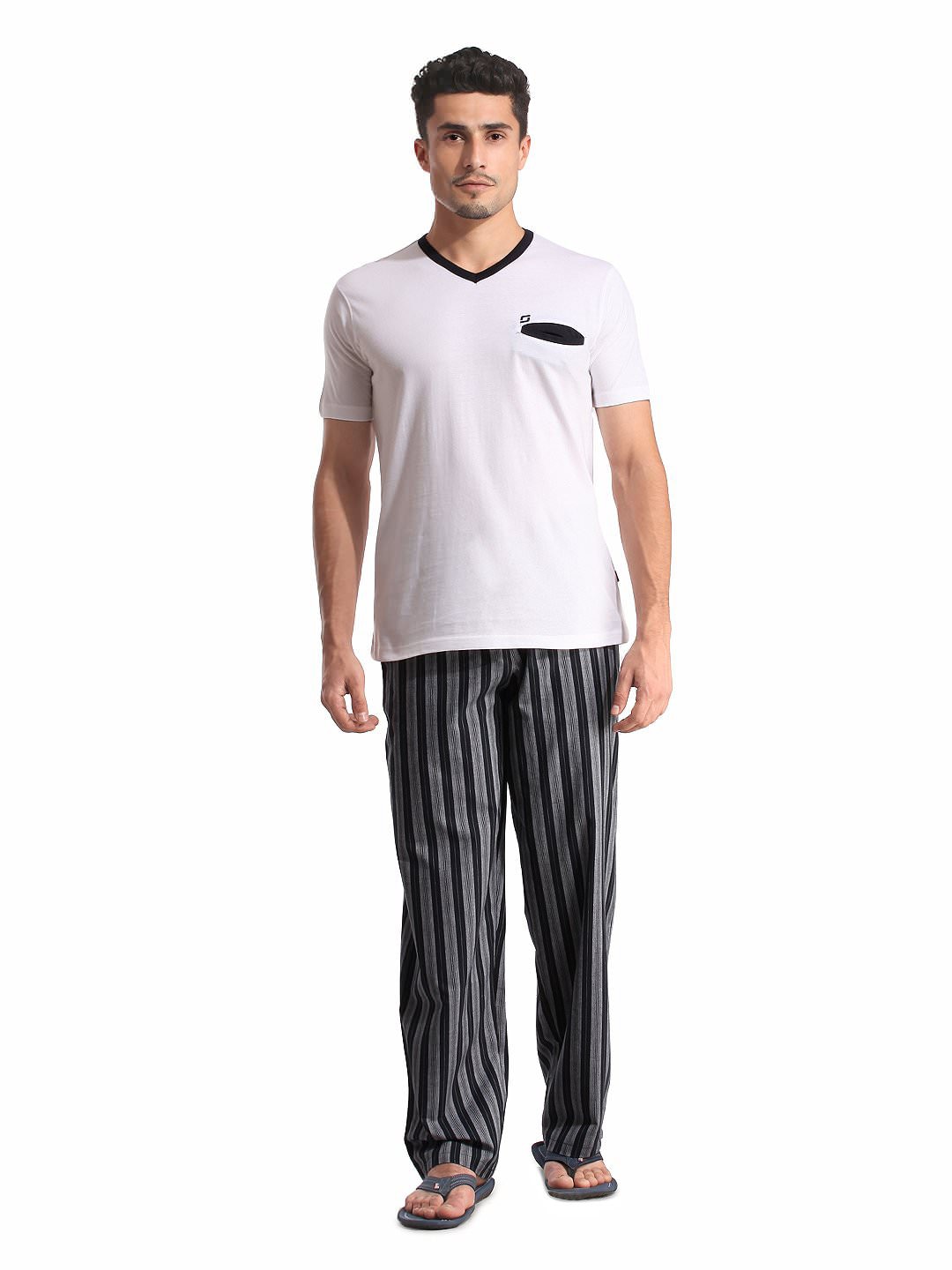 SDL by Sweet Dreams Men White & Grey Pyjama Set
