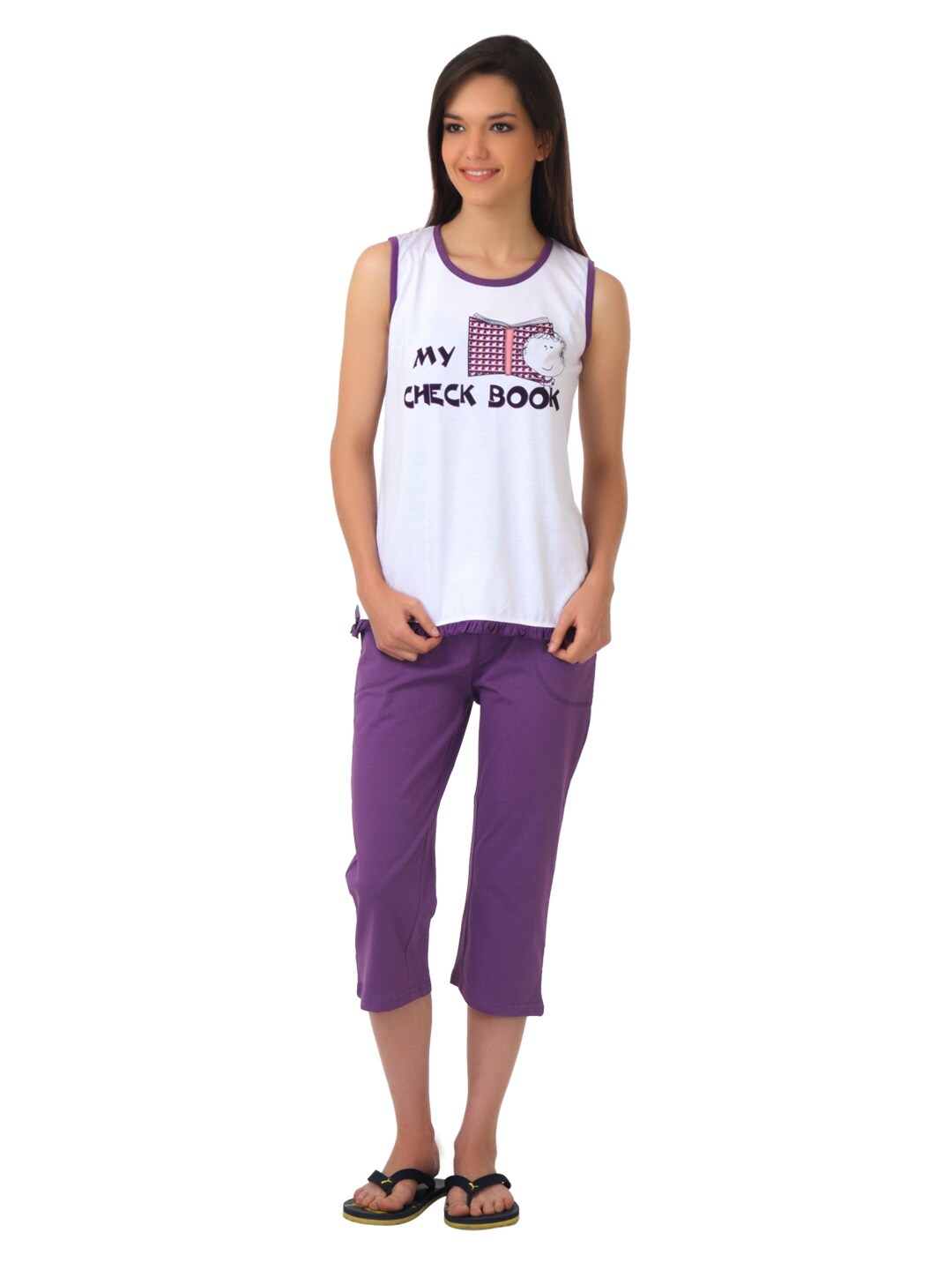 SDL by Sweet Dreams Purple & White Pyjama Set