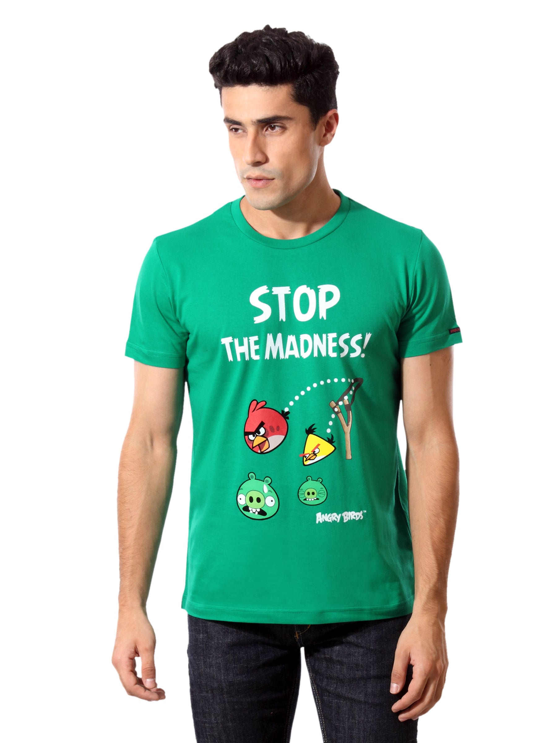 Angry Birds Men Green Stop Madness T-shirt