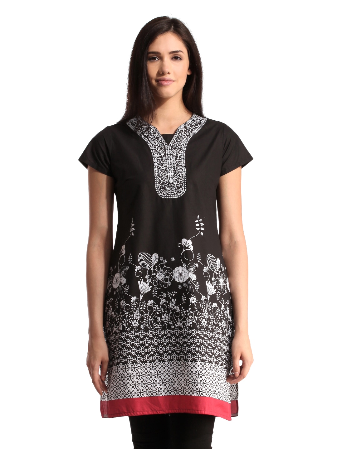 Folklore Women Printed Black Kurta