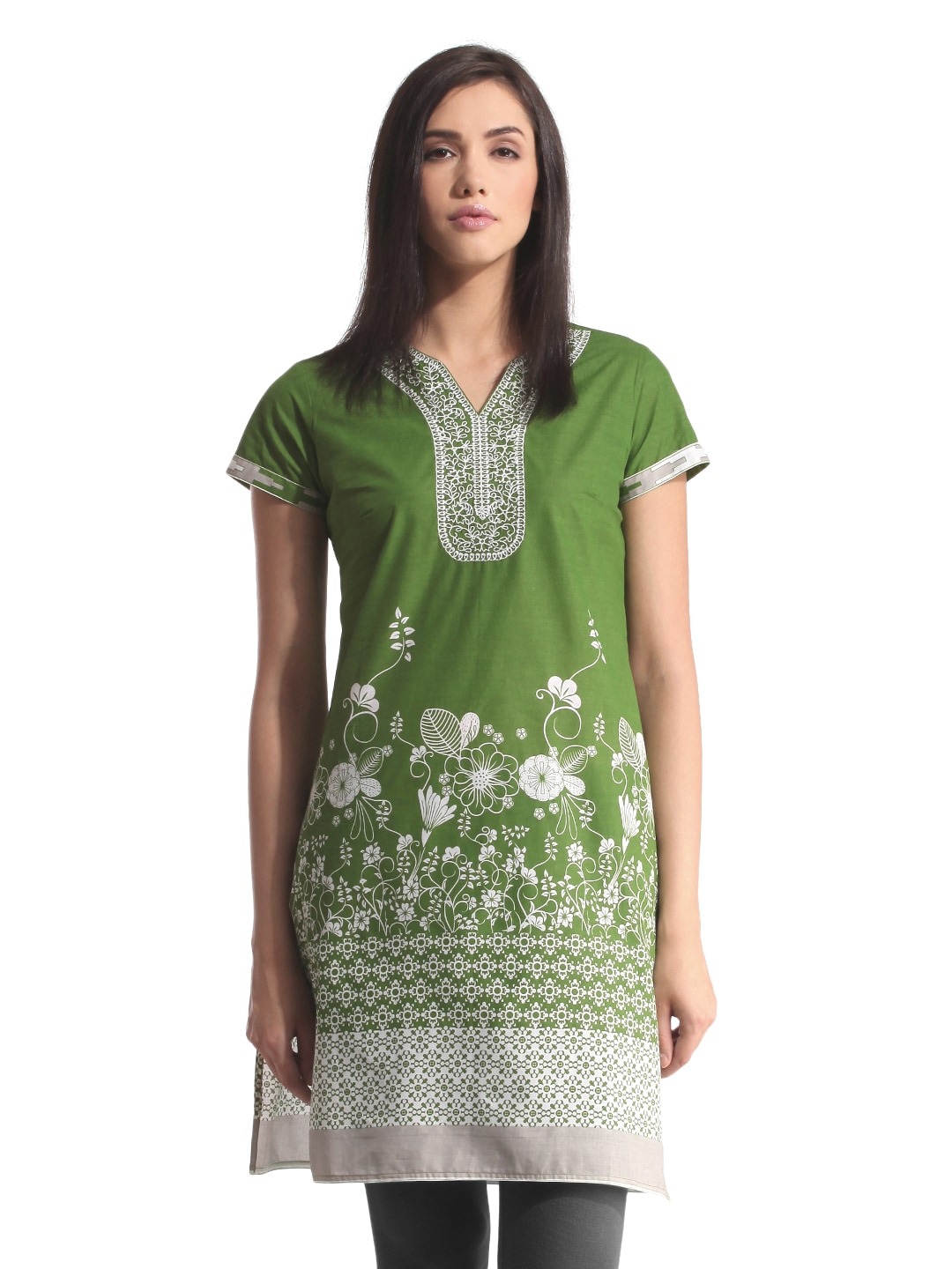 Folklore Women Printed Green Kurta