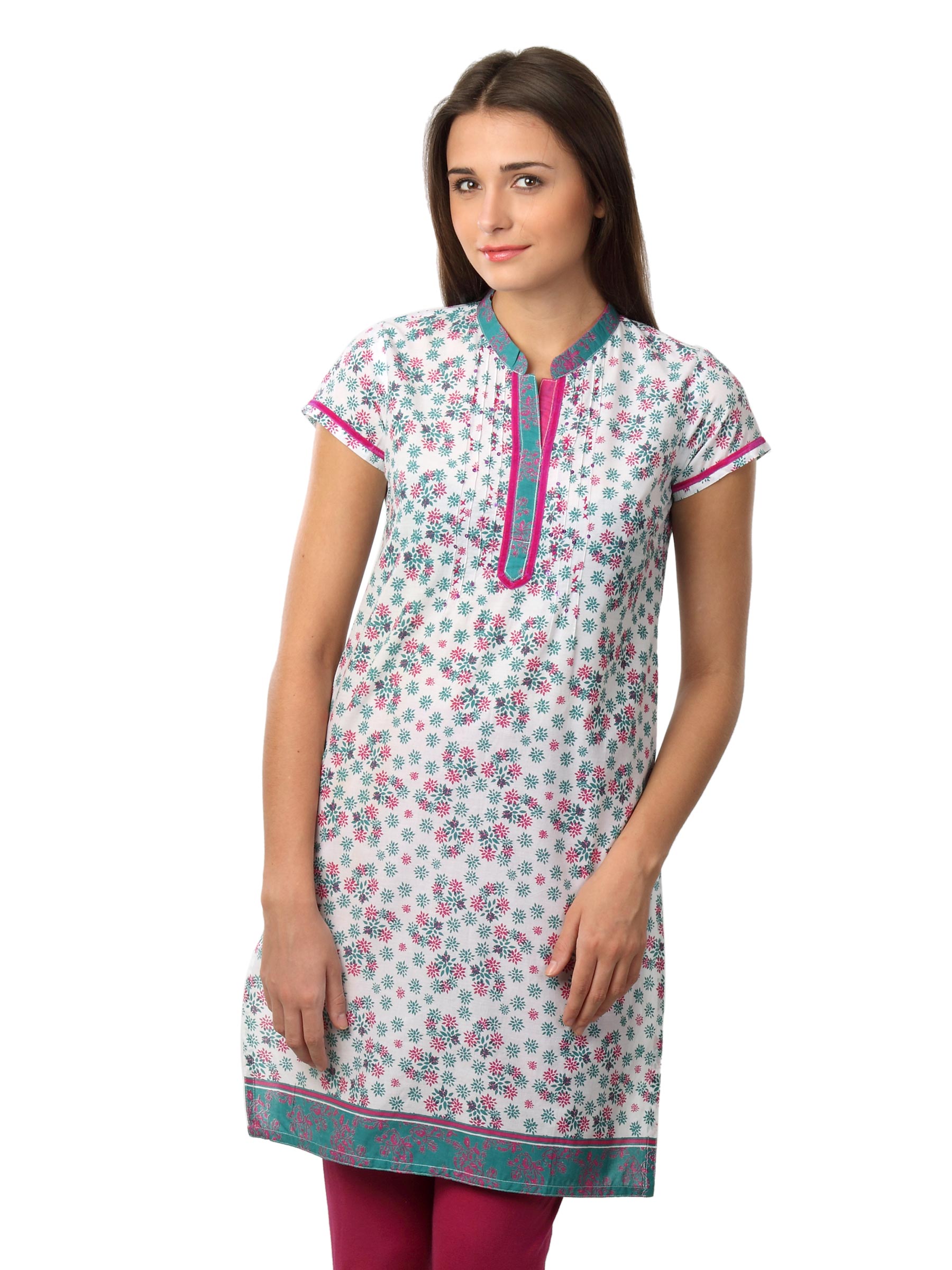 Folklore Women White & Pink Kurta