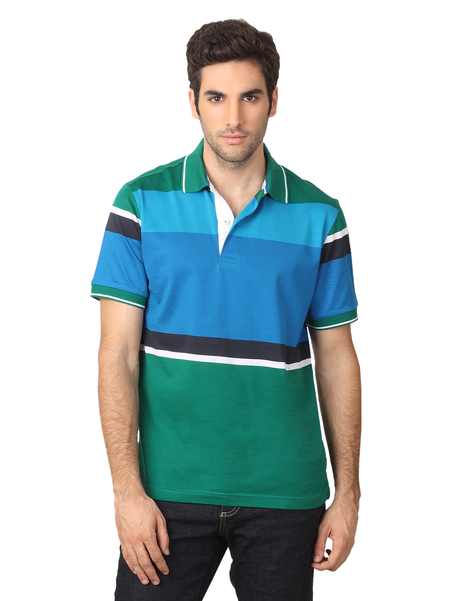 Wills Lifestyle Men Blue & Green T-Shirt