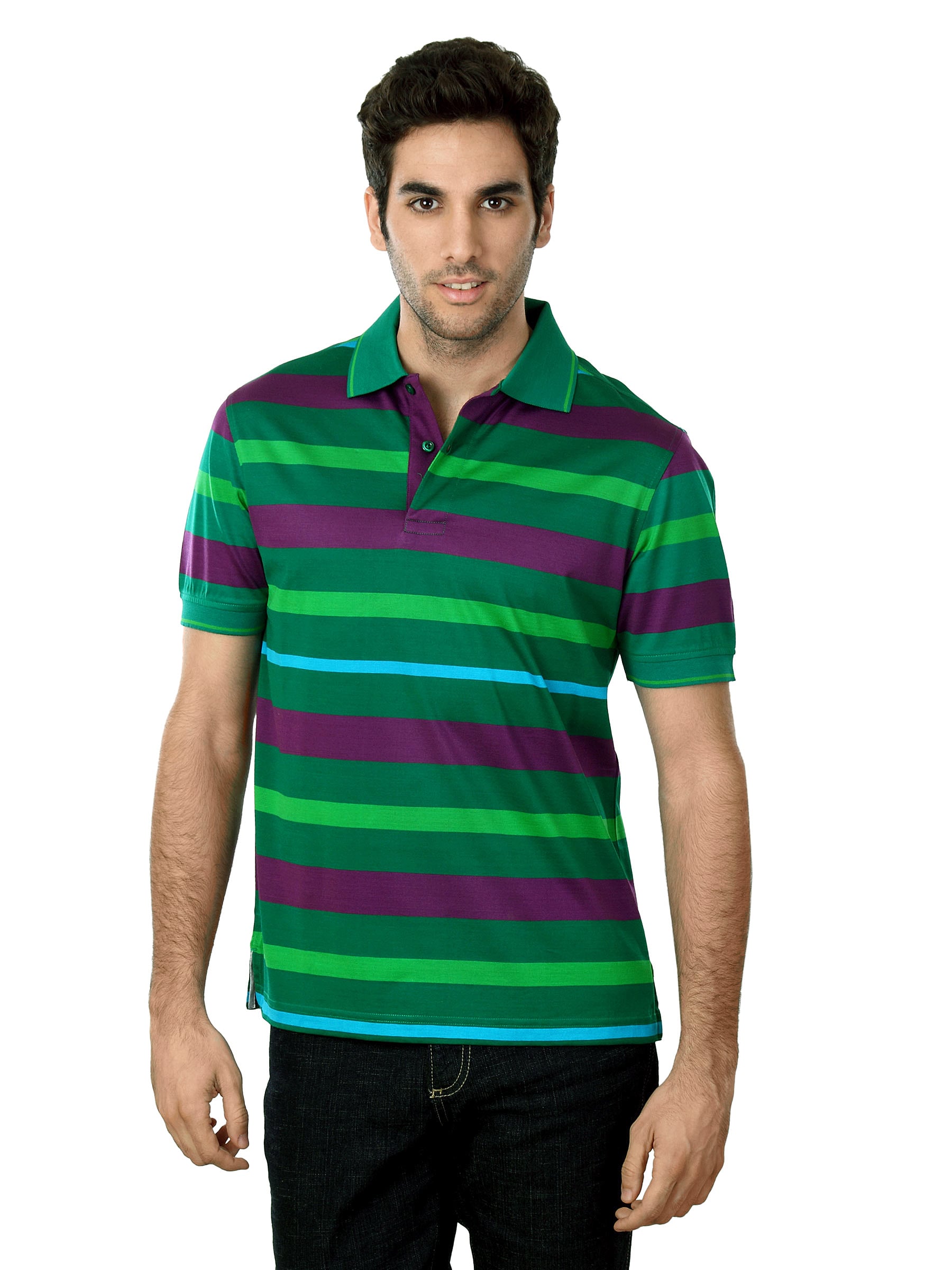 Wills Lifestyle Men Green Polo T-shirt