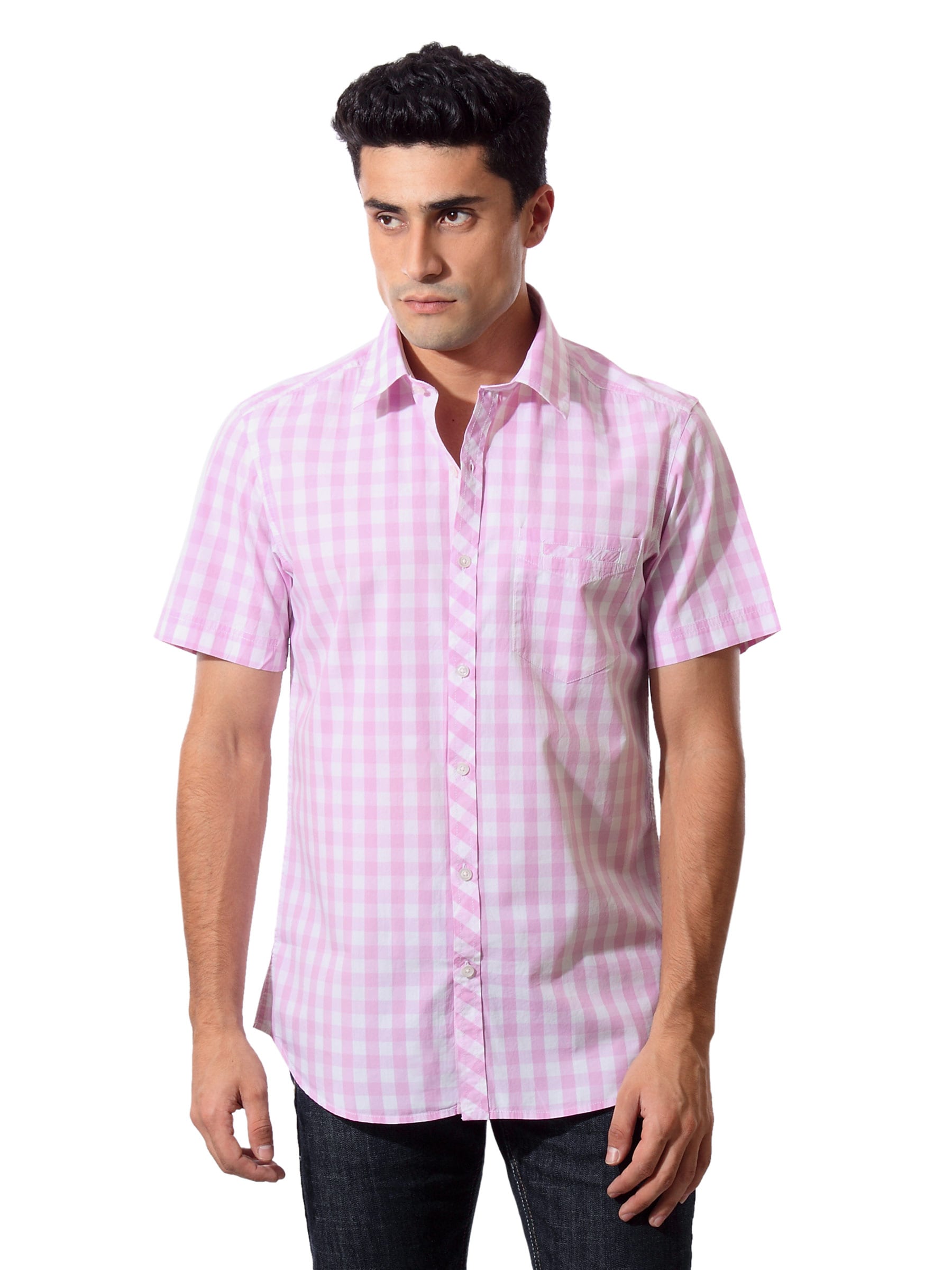 Wills Lifestyle Men Pink Check Shirt