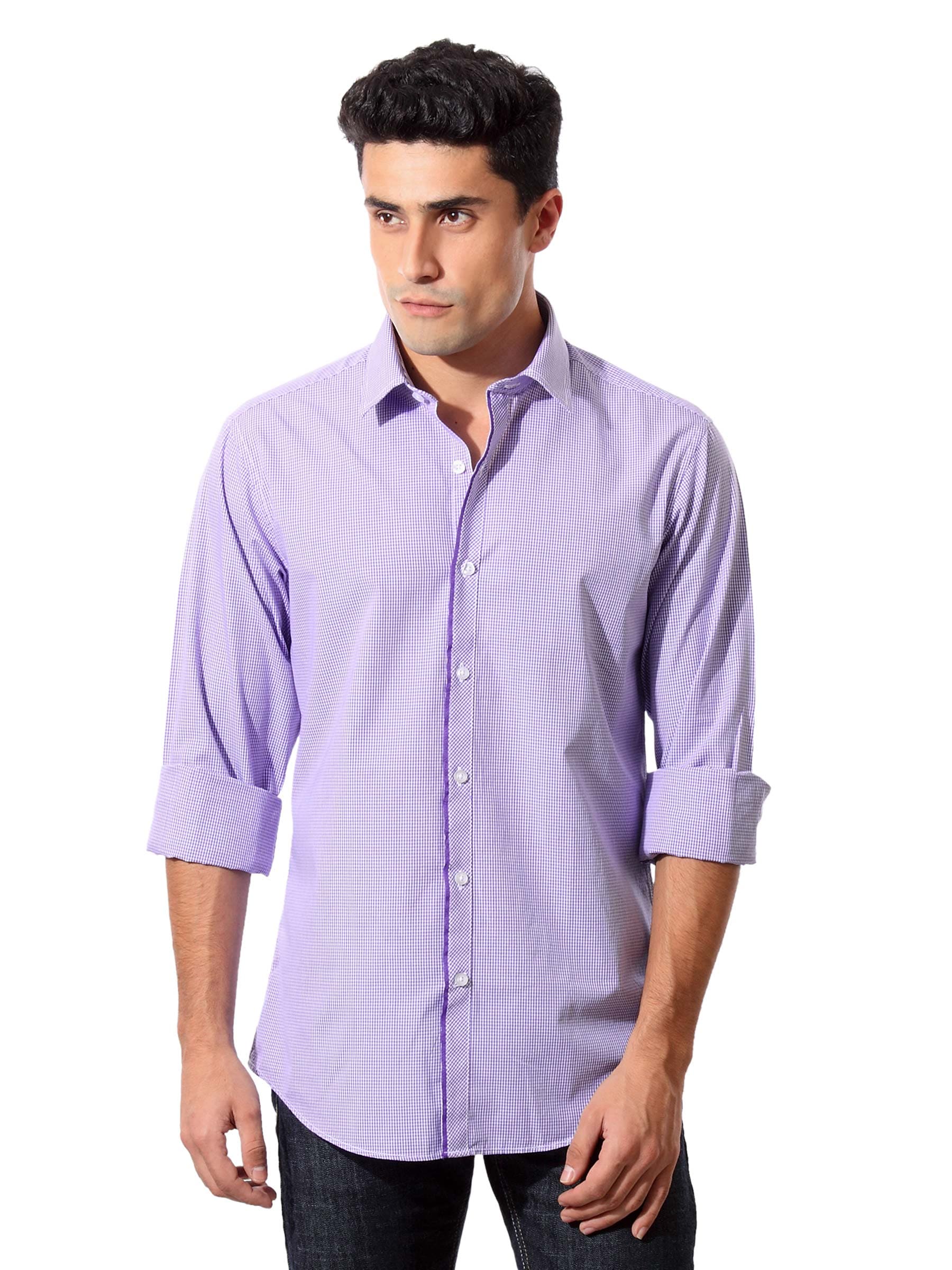 Wills Lifestyle Men Lavender Gingham Shirt