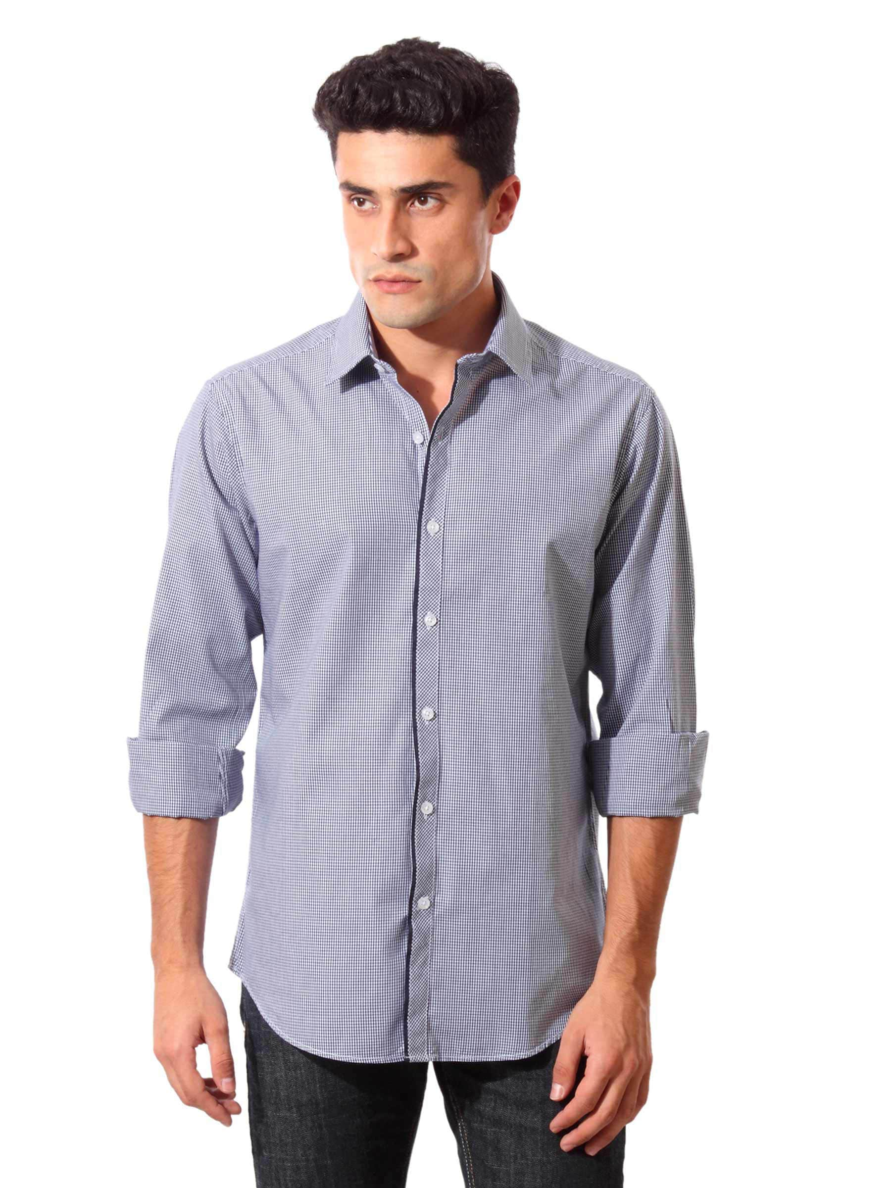 Wills Lifestyle Men Blue Gingham Shirt