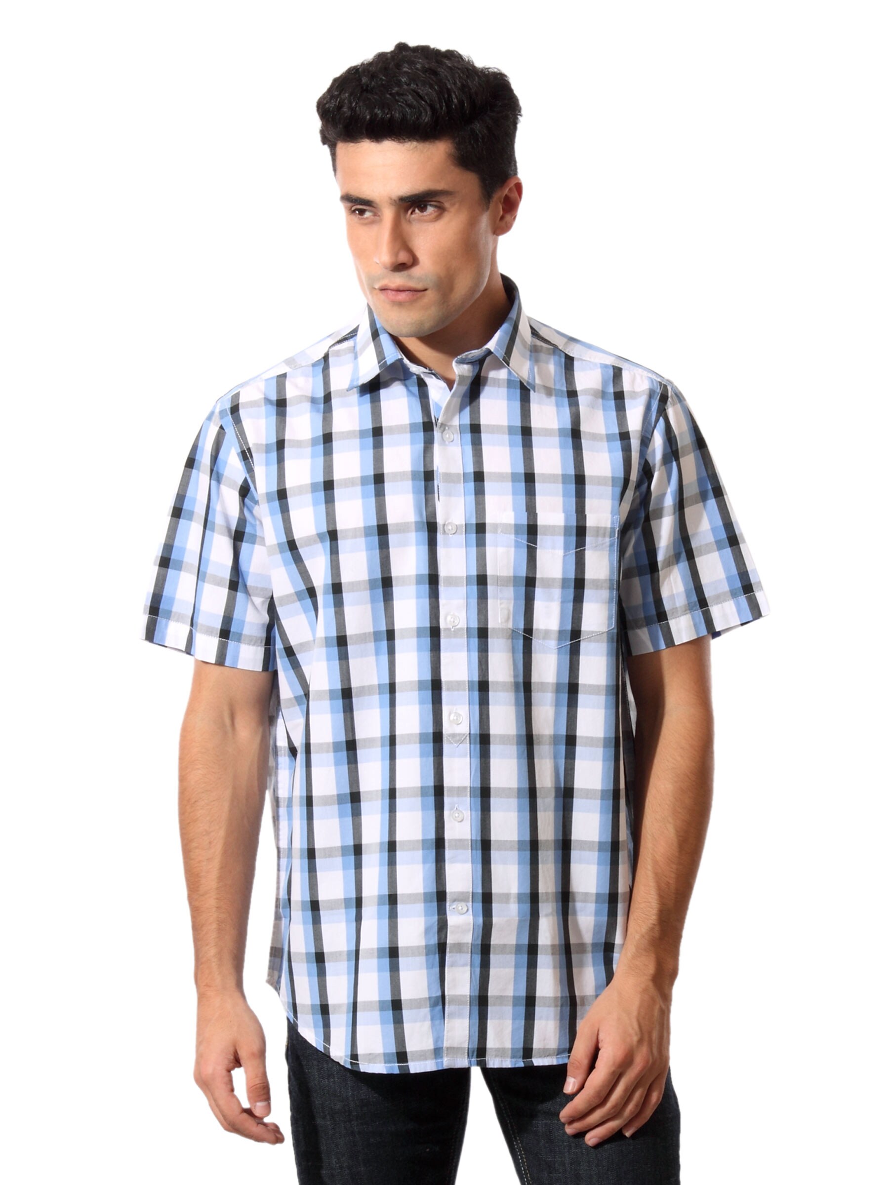 Wills Lifestyle Men Blue Check Shirt