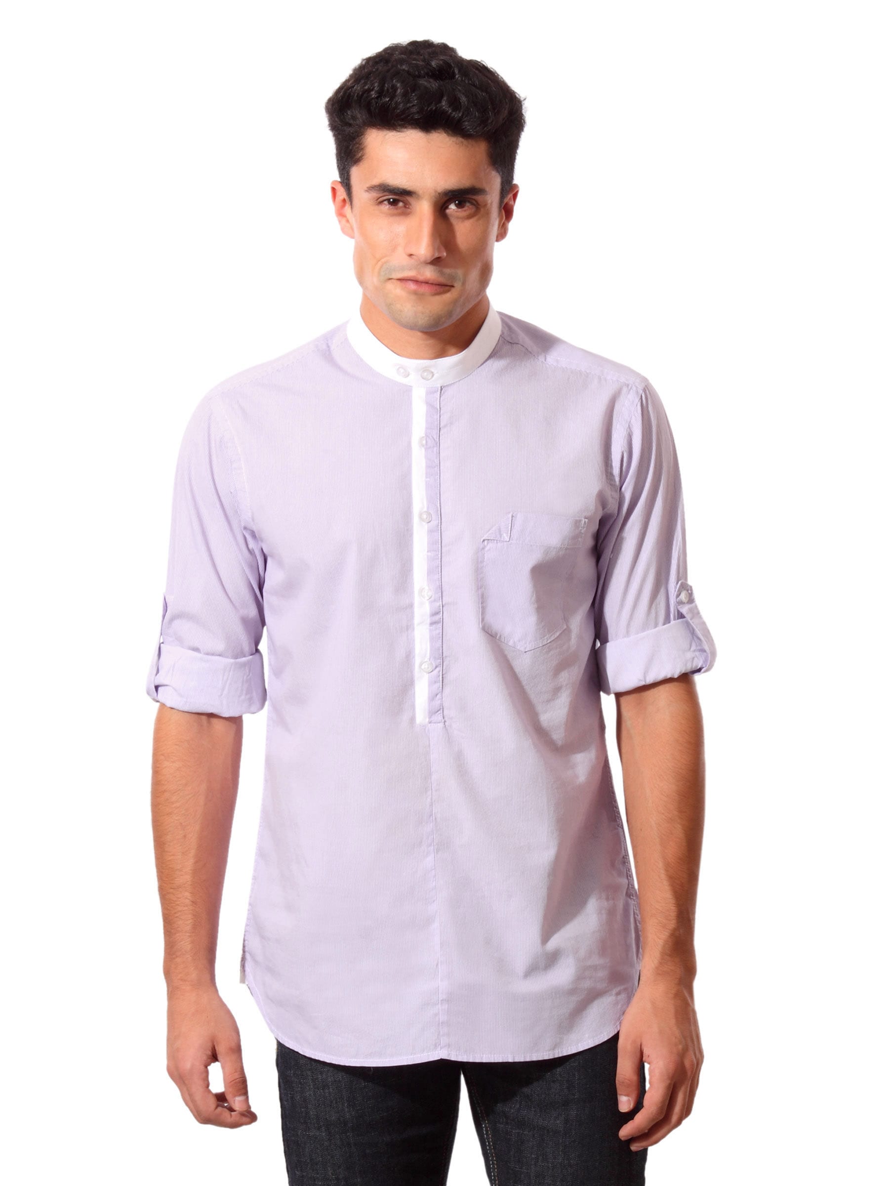 Wills Lifestyle Men Striped Lavender Shirt