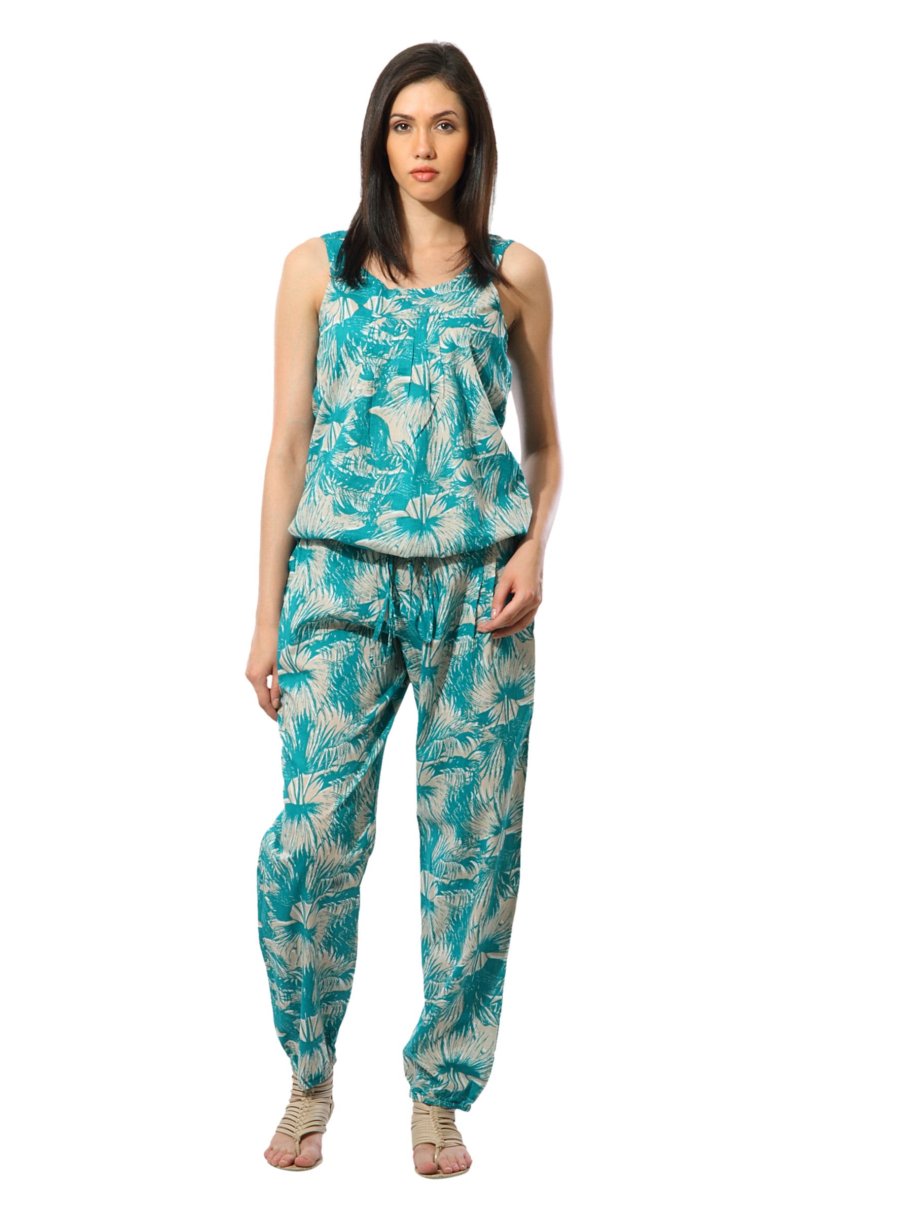 United Colors of Benetton Women Printed Teal Jumpsuit