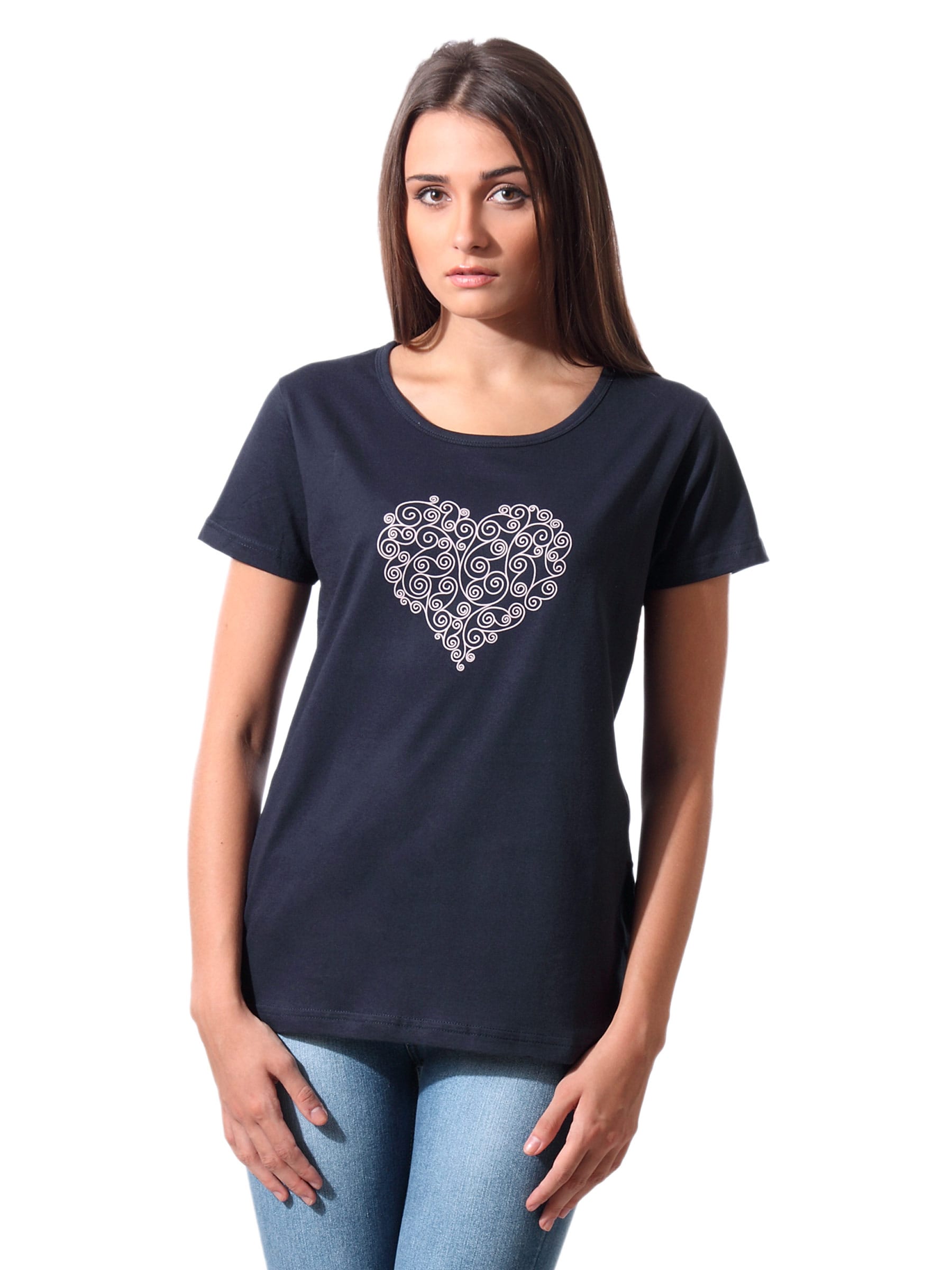 Tantra Women Navy Blue Curly Heart T-shirt
