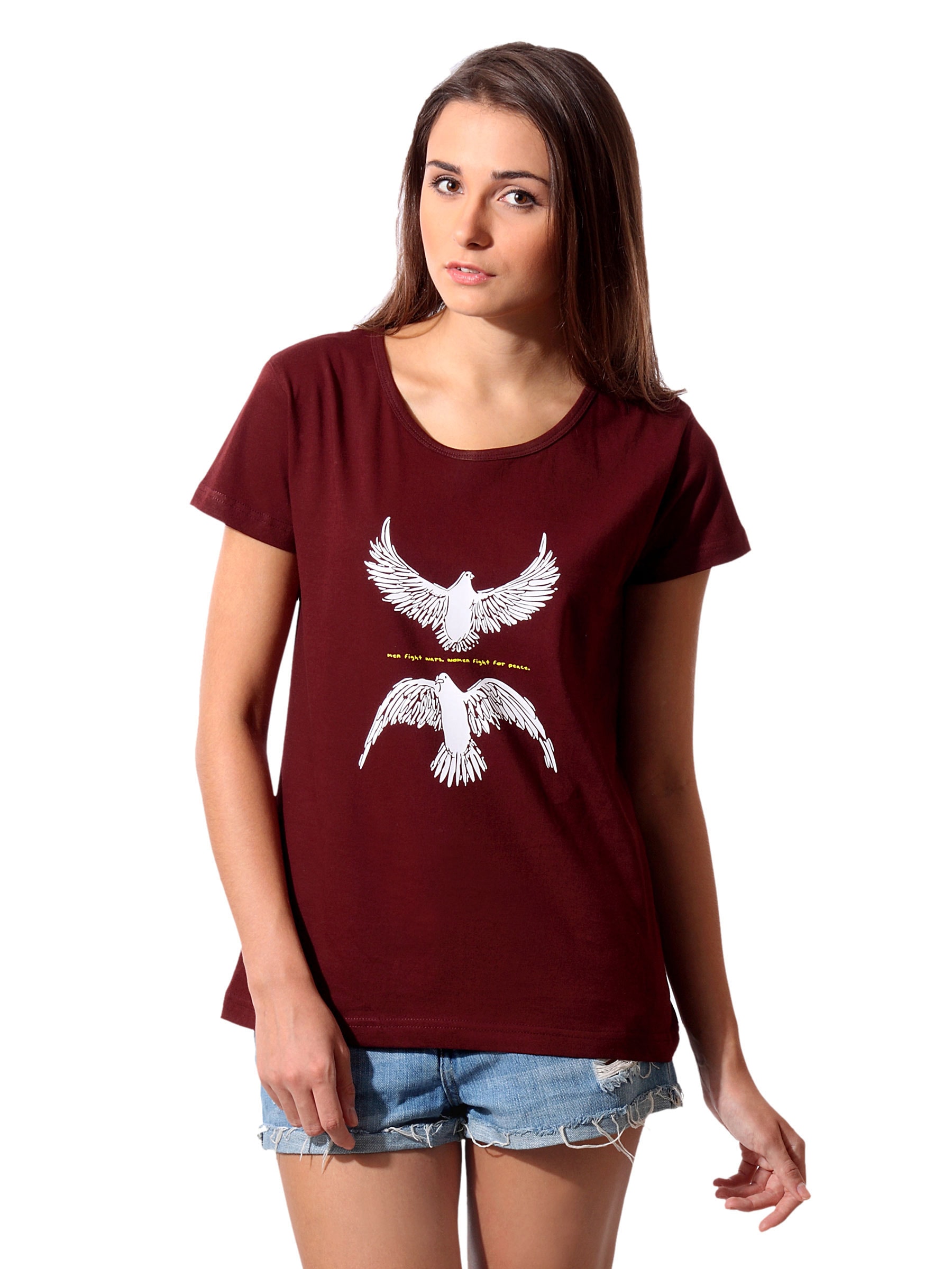 Tantra Women Brown Fight Peace T-shirt