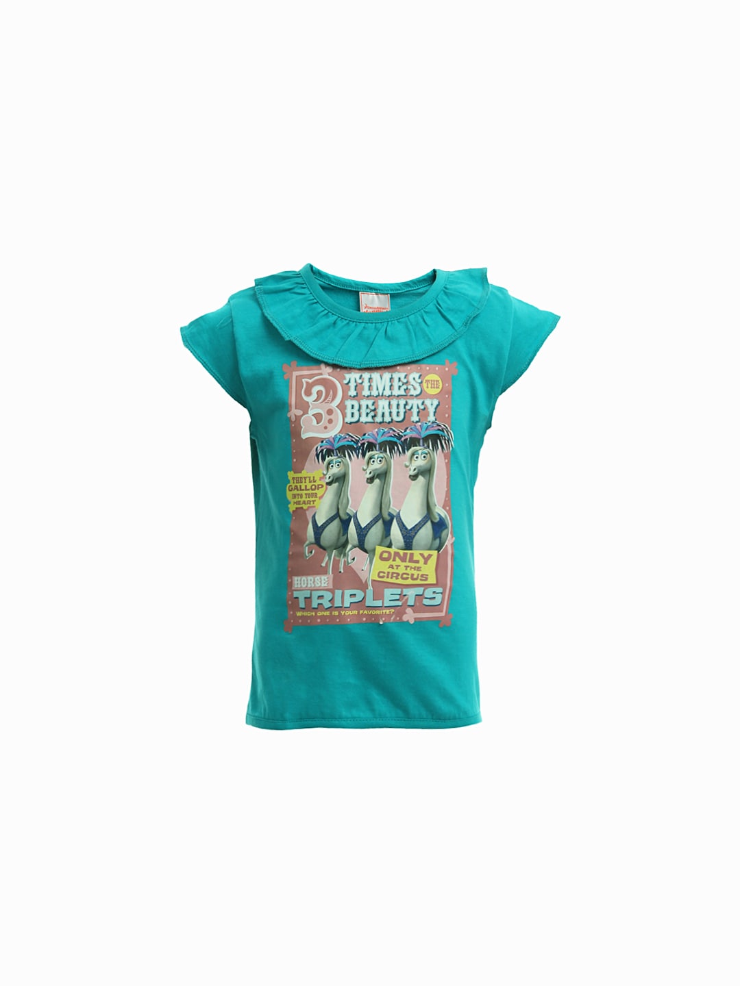 Madagascar3 Girls Sea Green Printed T-Shirt