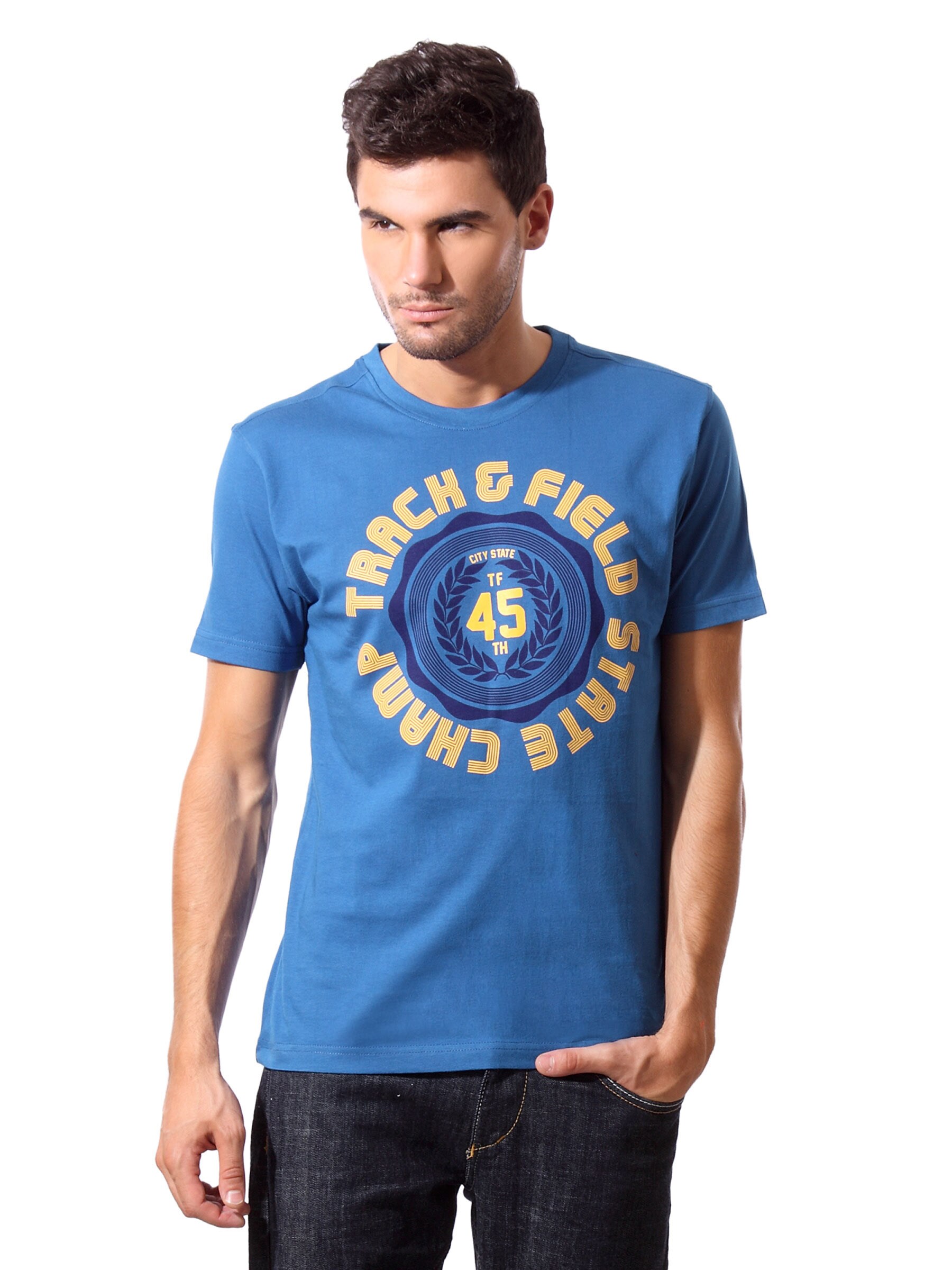 John Players Men Printed Blue T-shirt