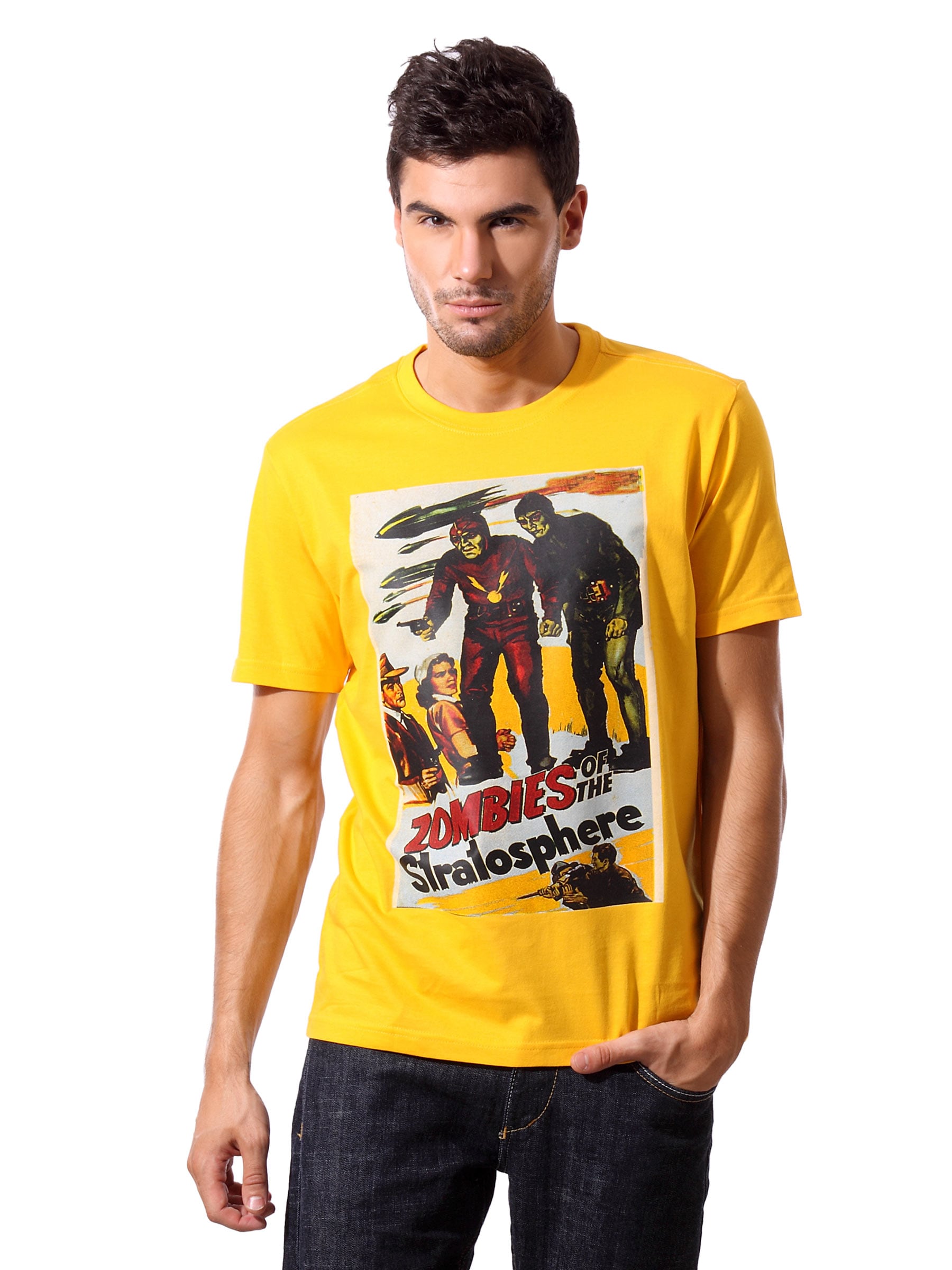 John Players Men Printed Yellow T-shirt