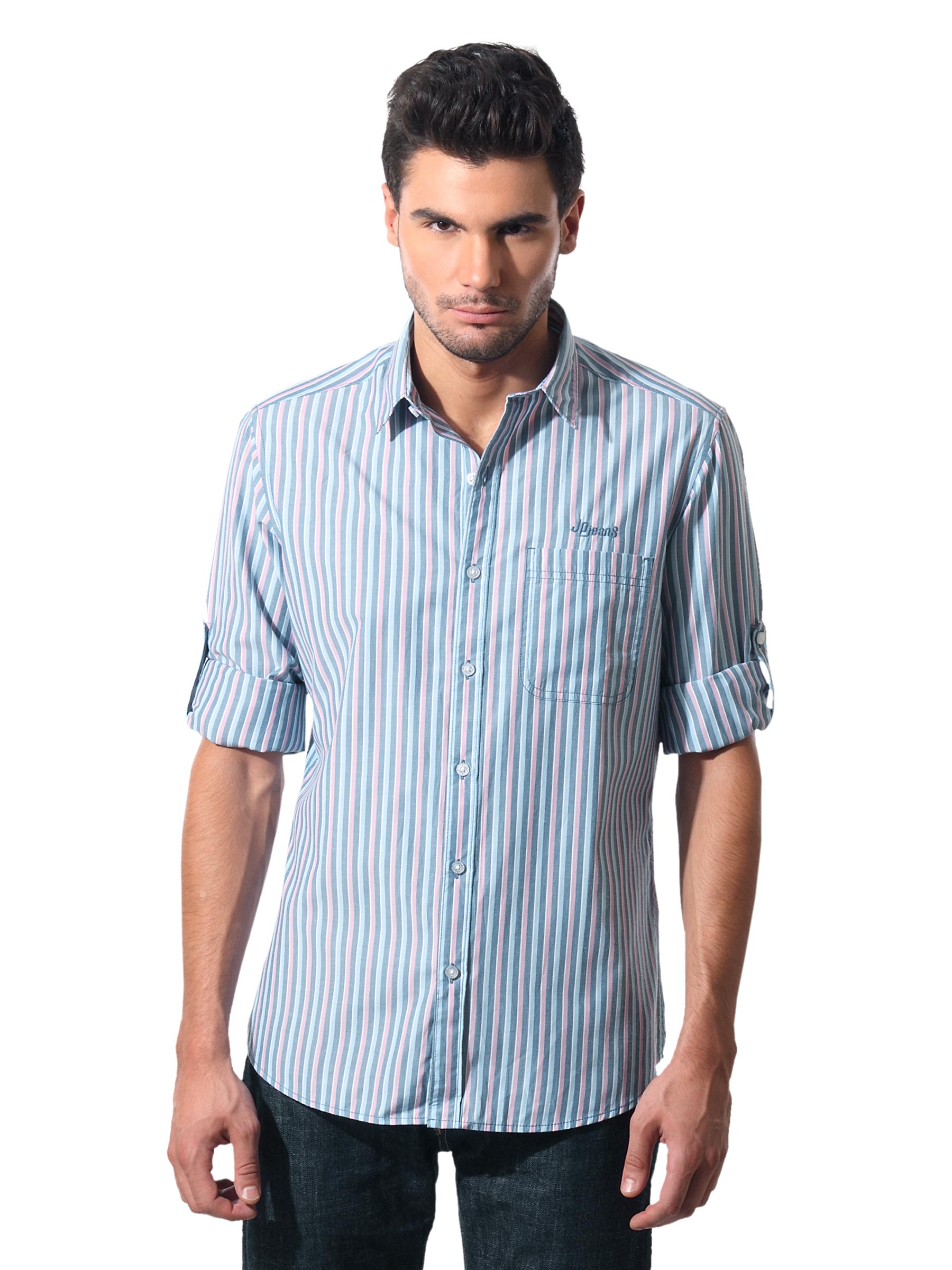 John Players Men Grey Striped Shirt