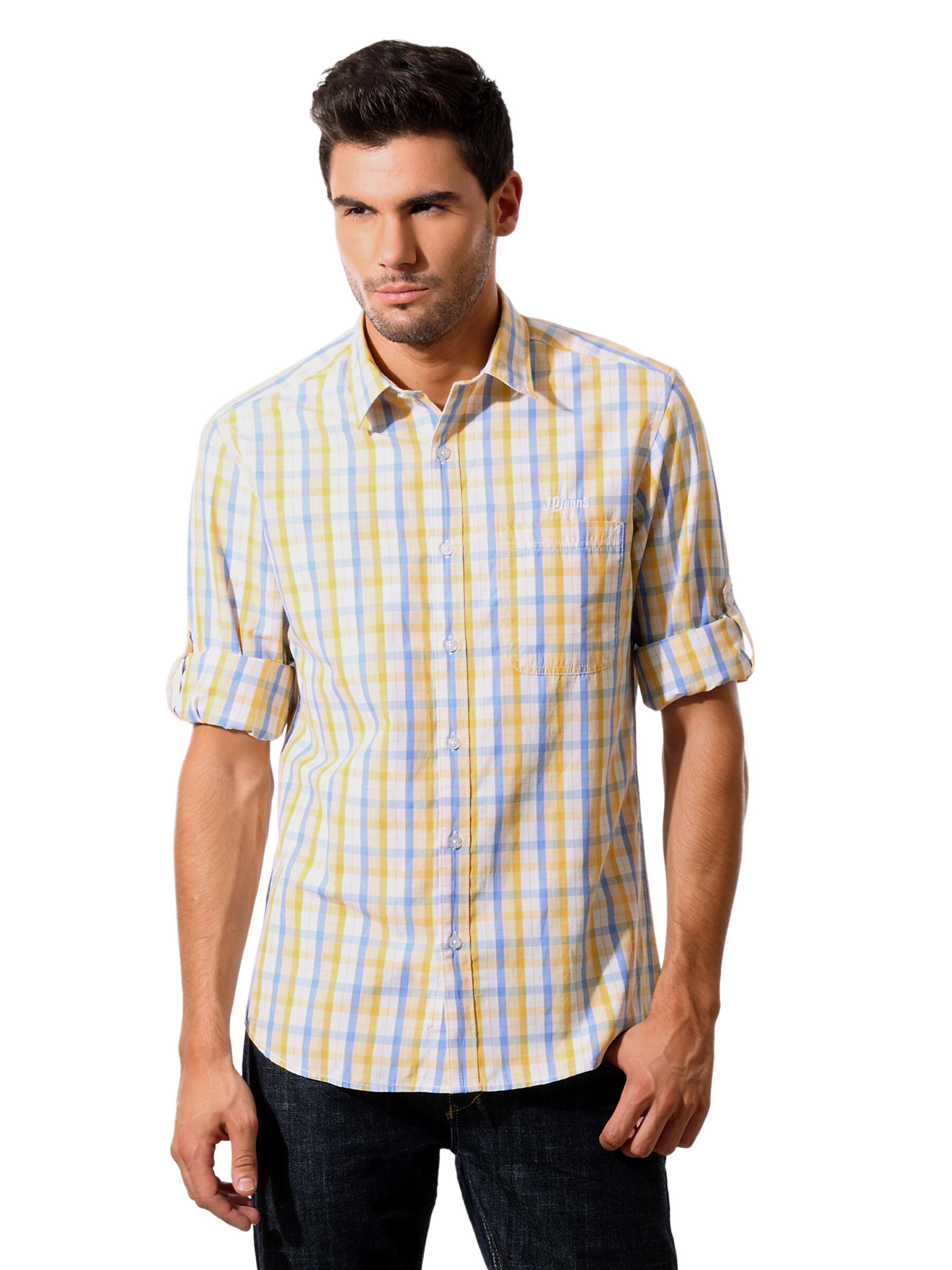 John Players Men Yellow Check Shirt