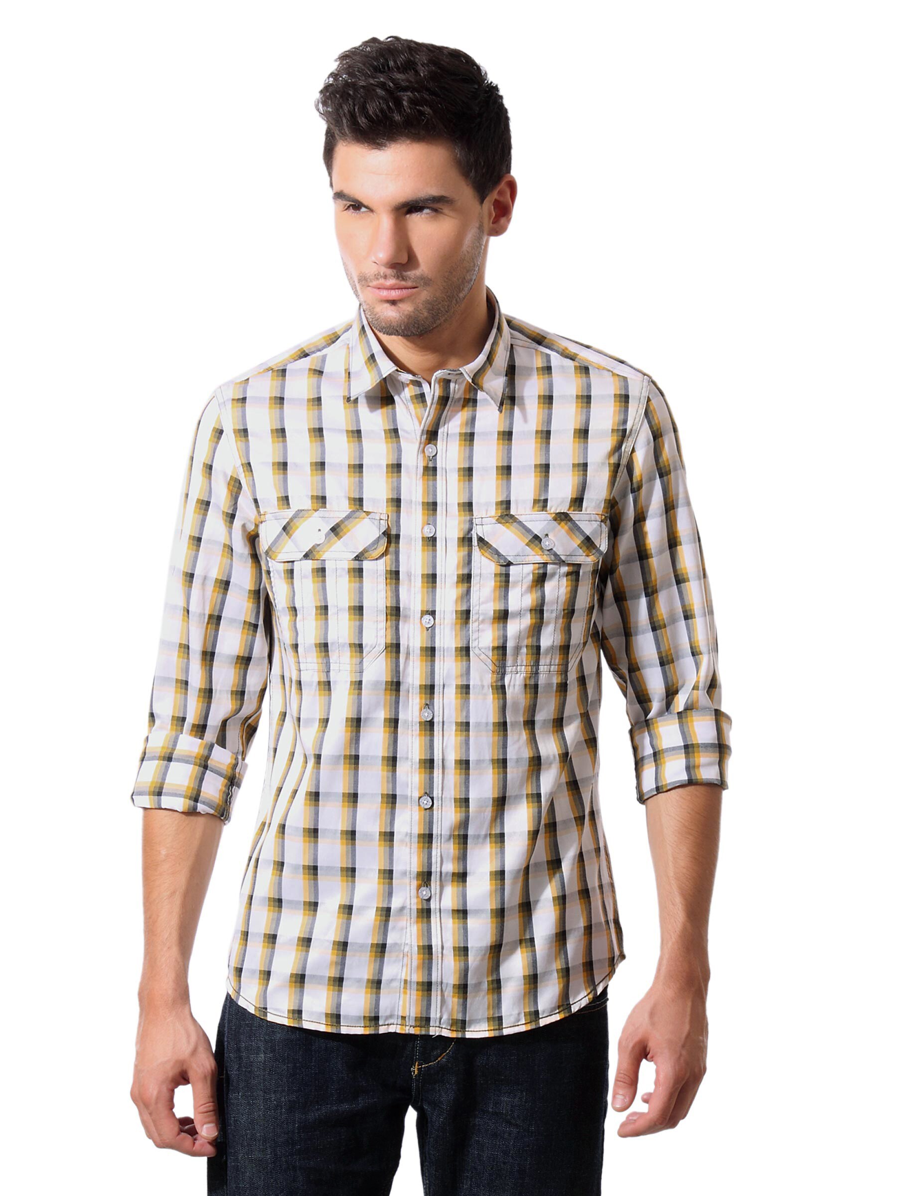 John Players Men White Check Shirt