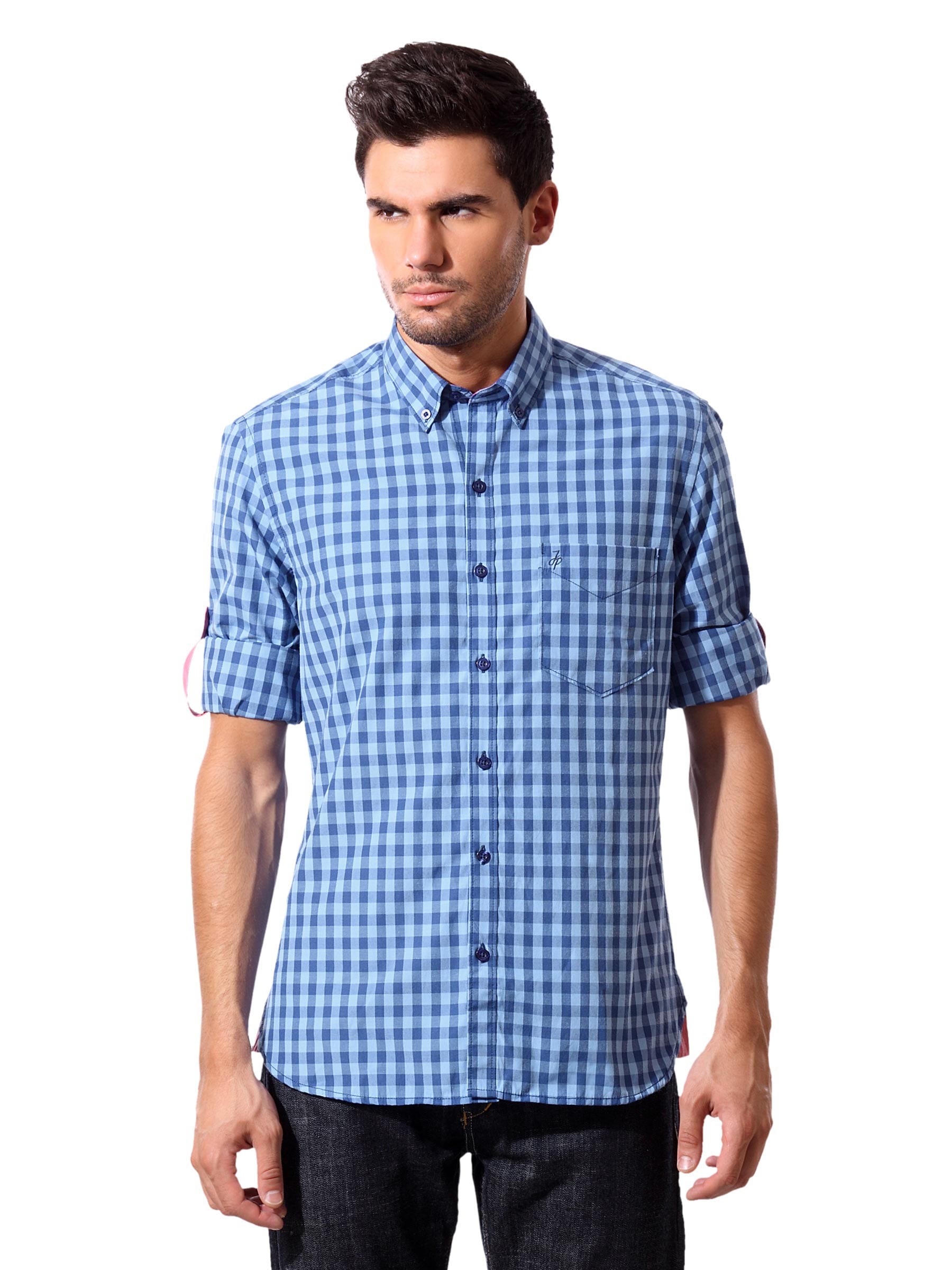 John Players Men Blue Check Shirt