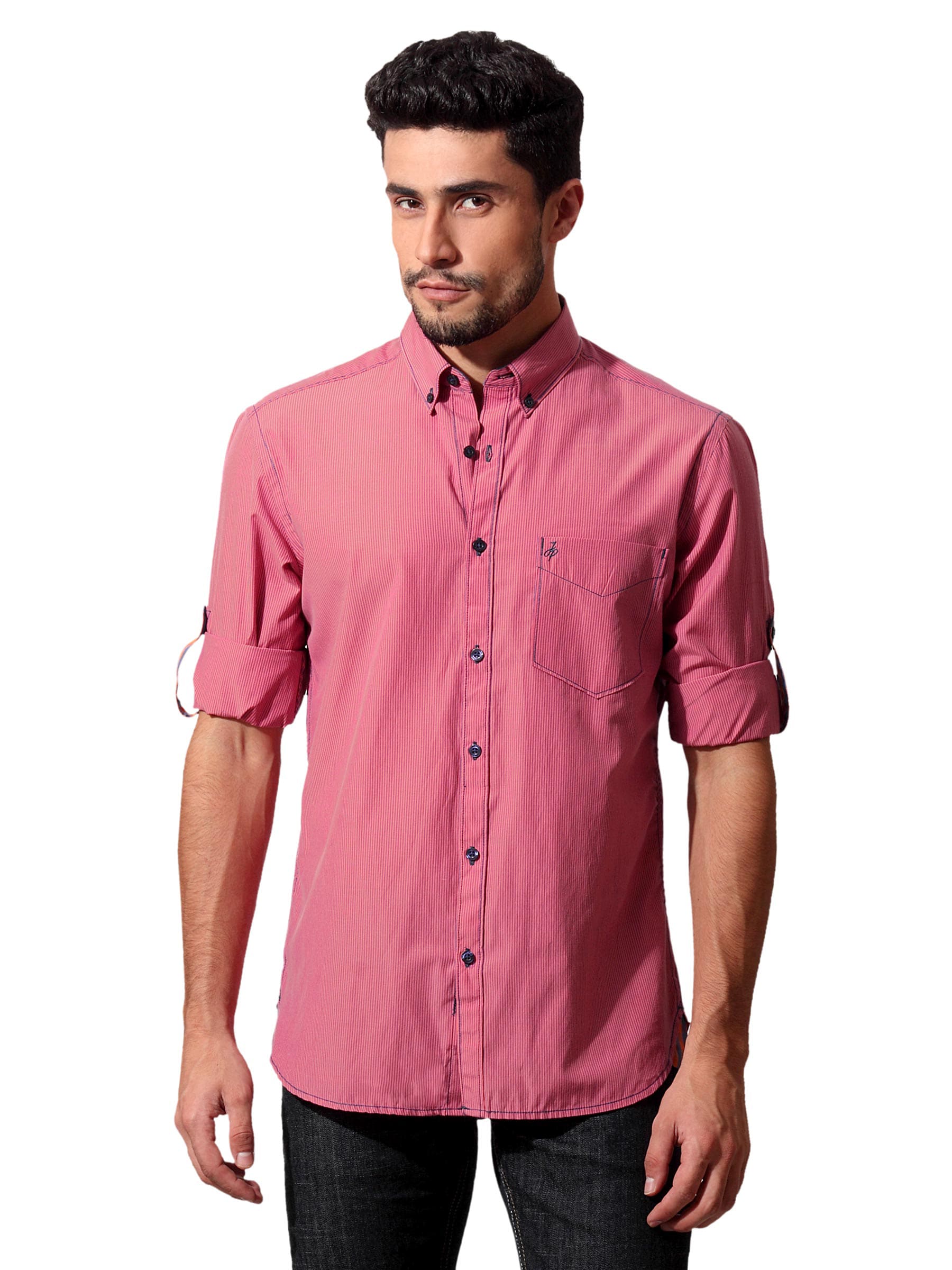 John Players Men Stripes Pink Shirt