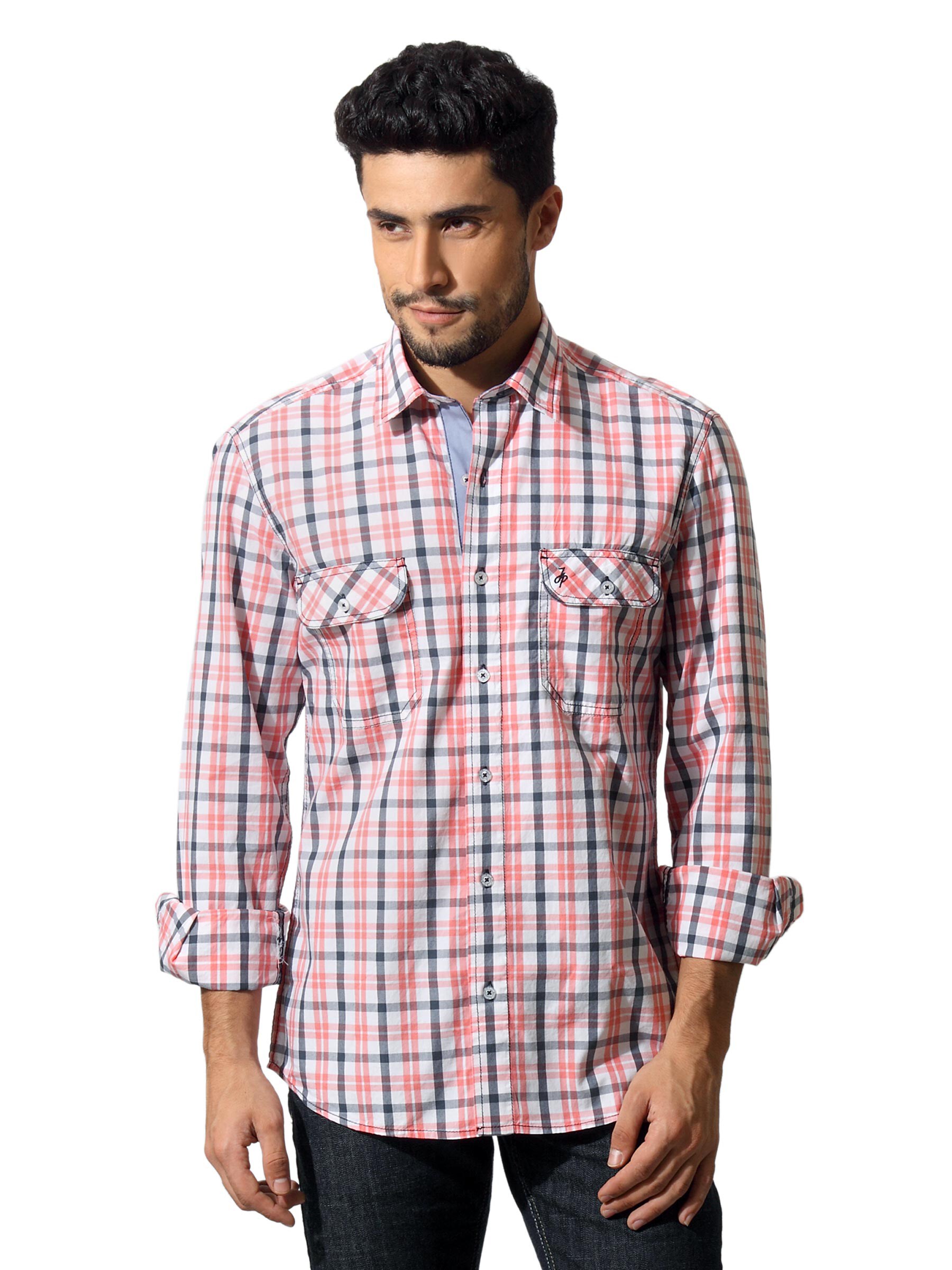 John Players Men White Check Shirt