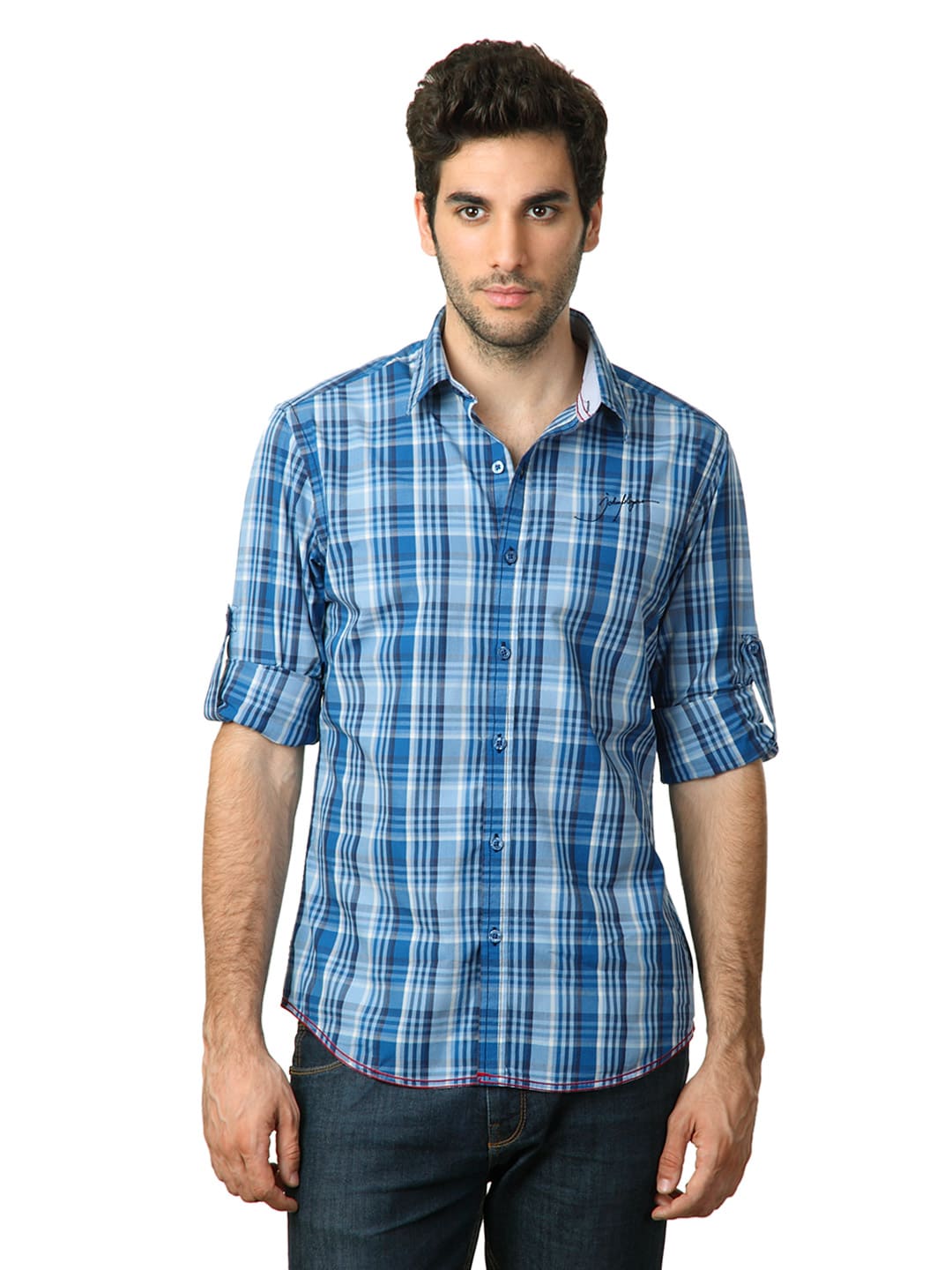 John Players Men Blue Check Shirt