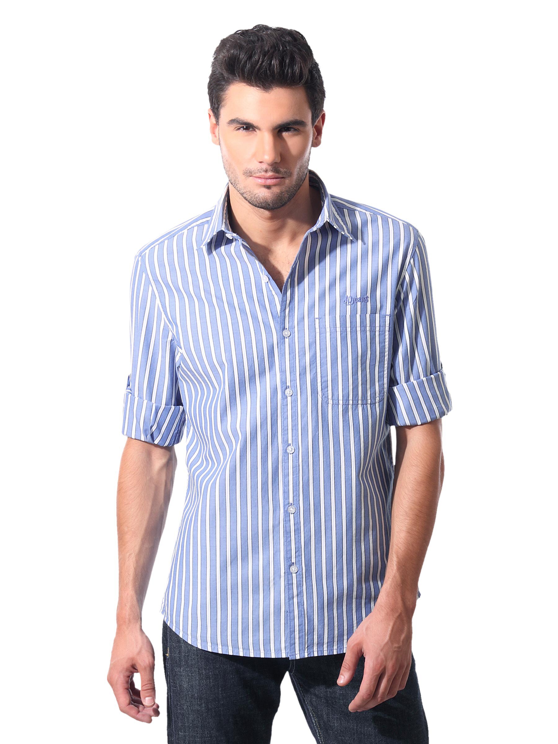 John Players Men Striped Blue Shirt