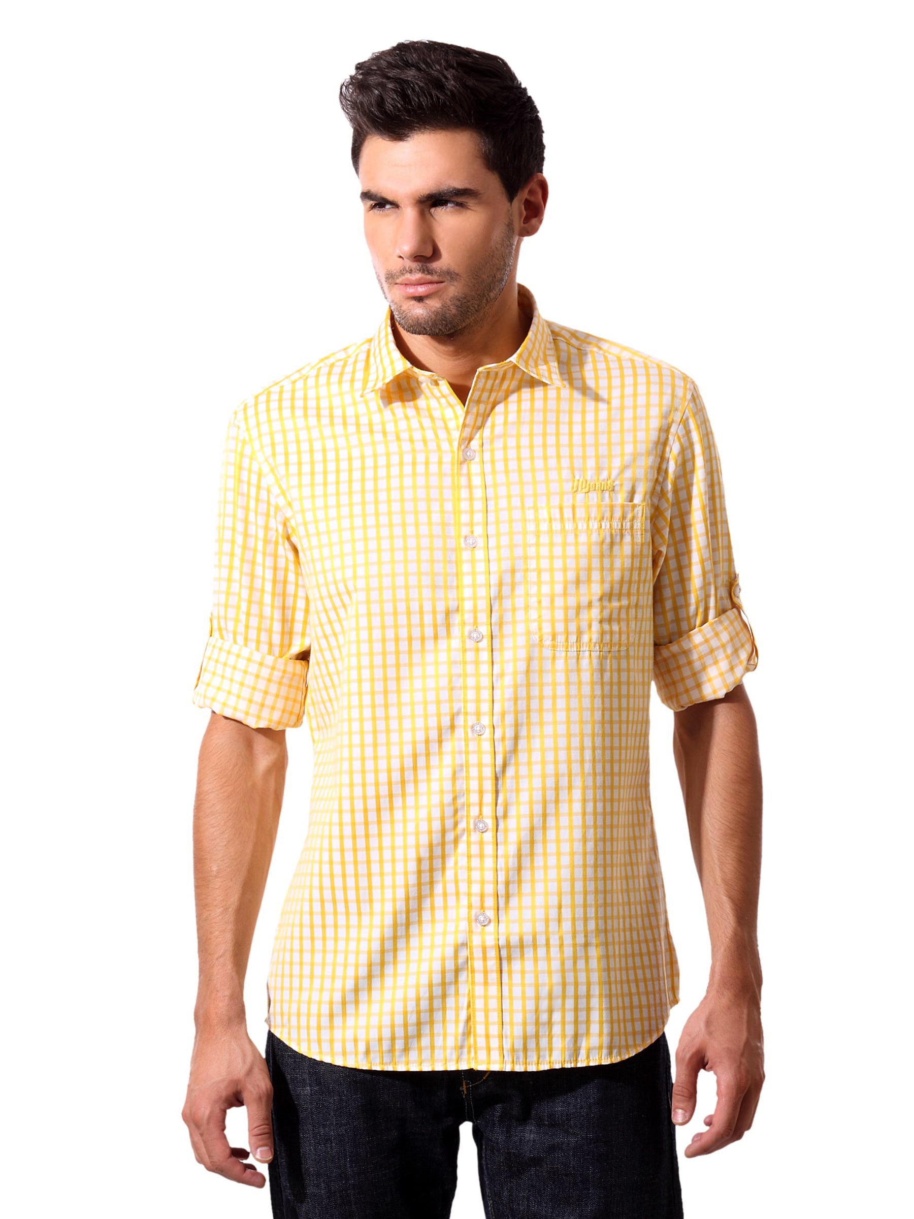 John Players Men Yellow Check Shirt