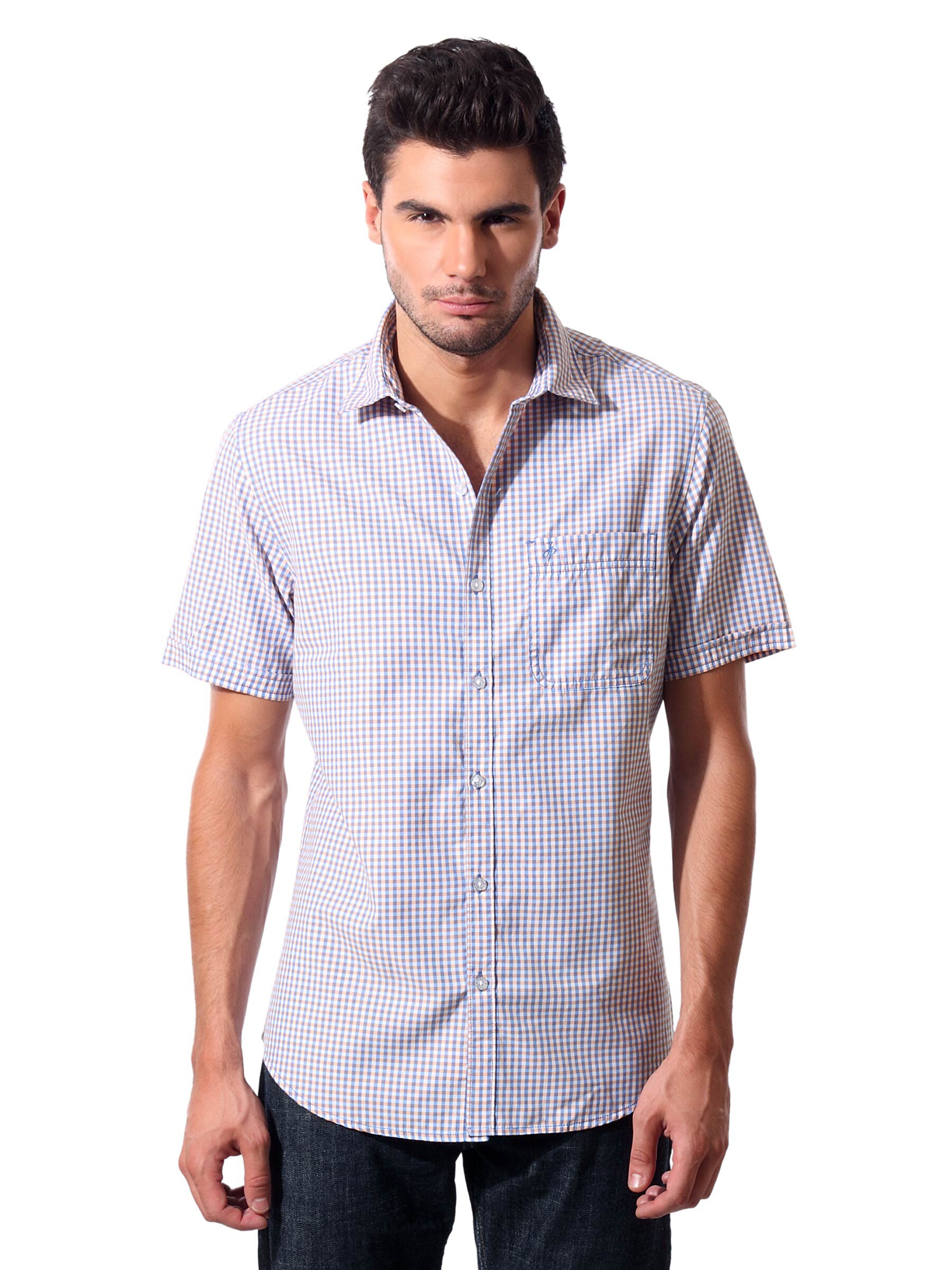 John Players Men Gingham Blue Shirt