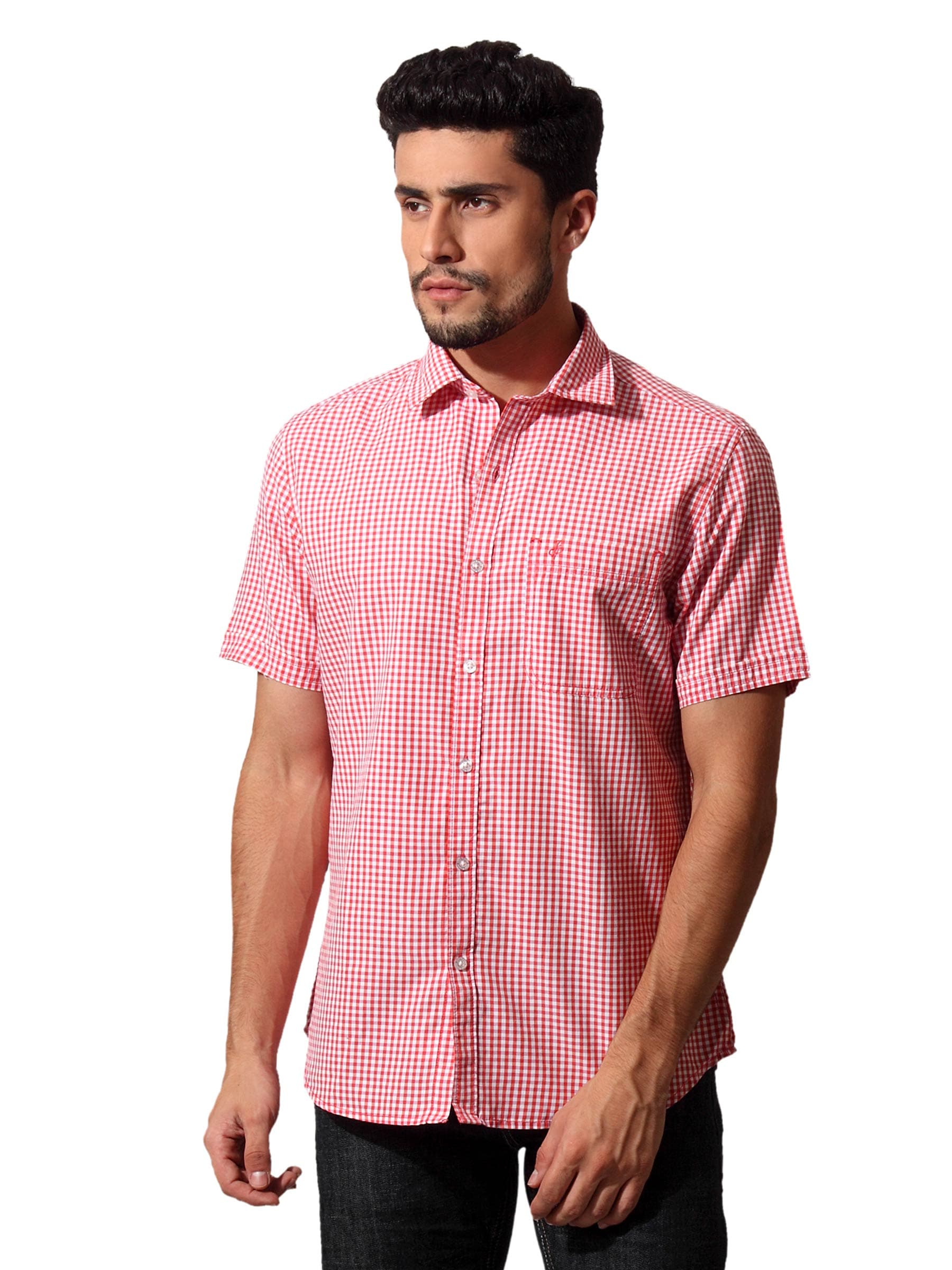 John Players Men Red Gingham Shirt