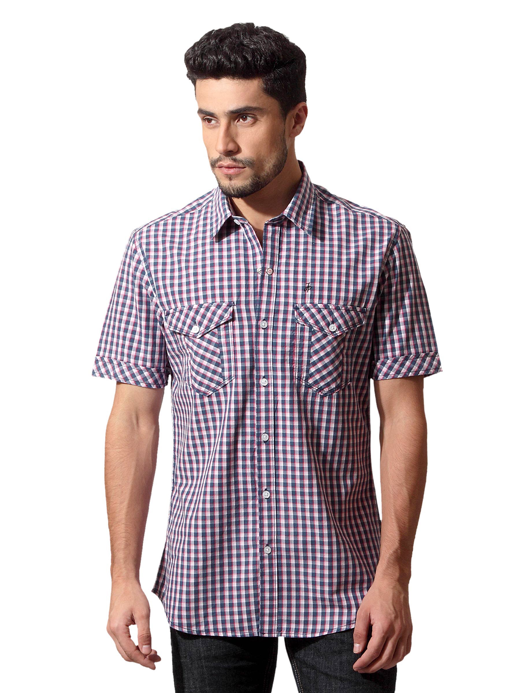 John Players Men Gingham Blue Shirt