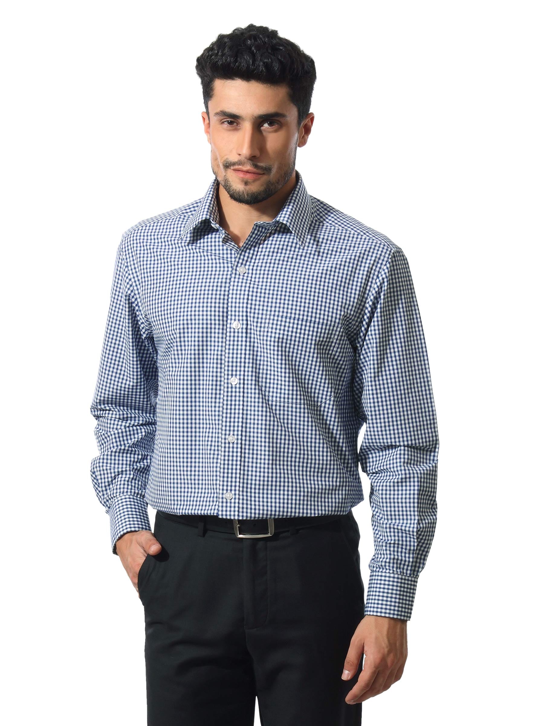 John Players Men Gingham Blue Shirt