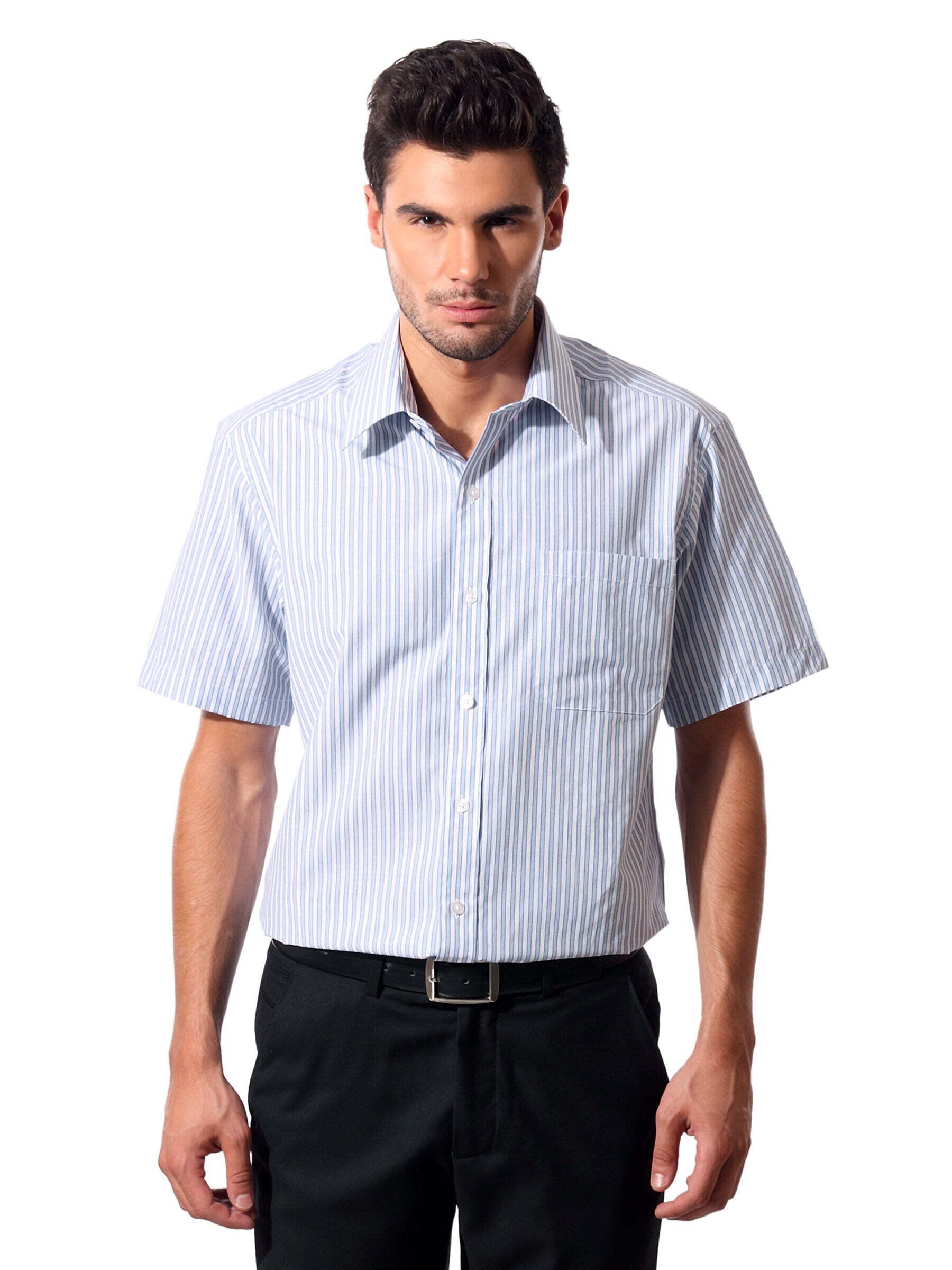 John Players Men Blue Striped Shirt