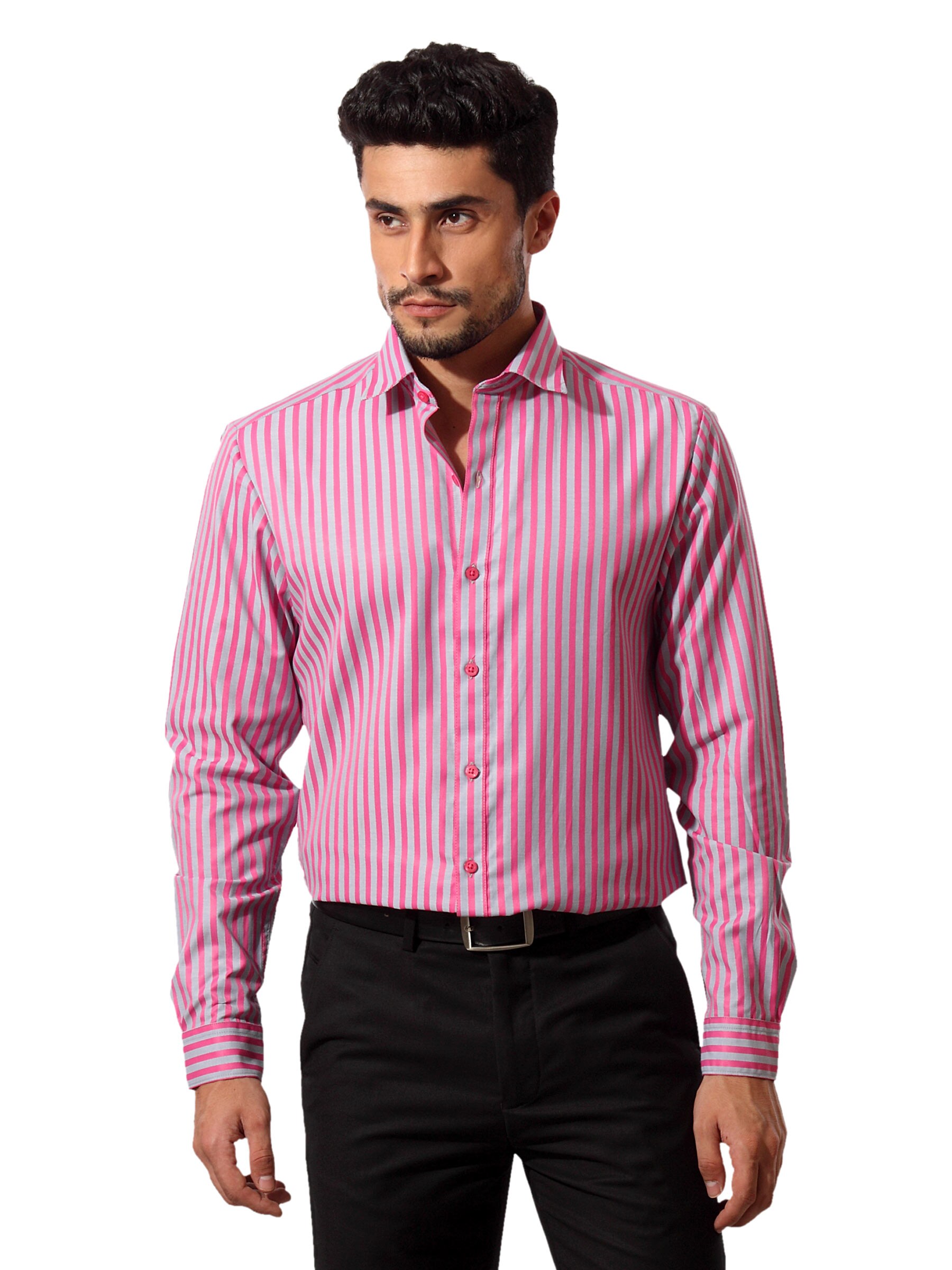 John Players Men Stripes Pink Shirt