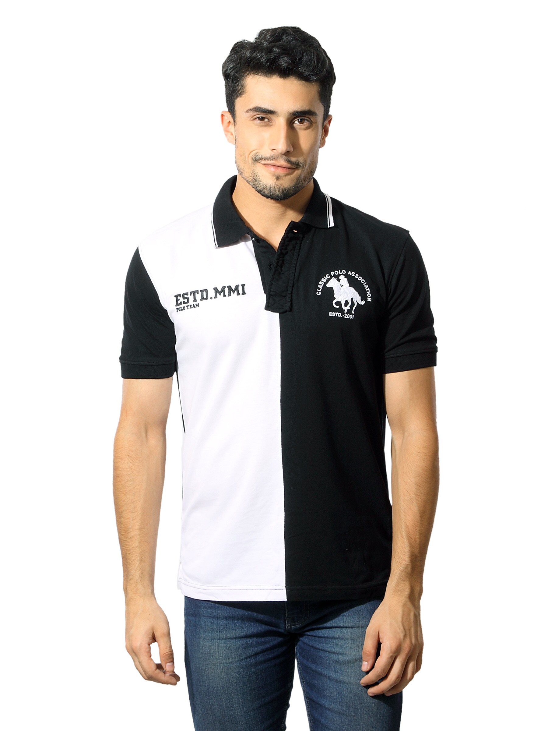 Classic Polo Men Black & White T-Shirt