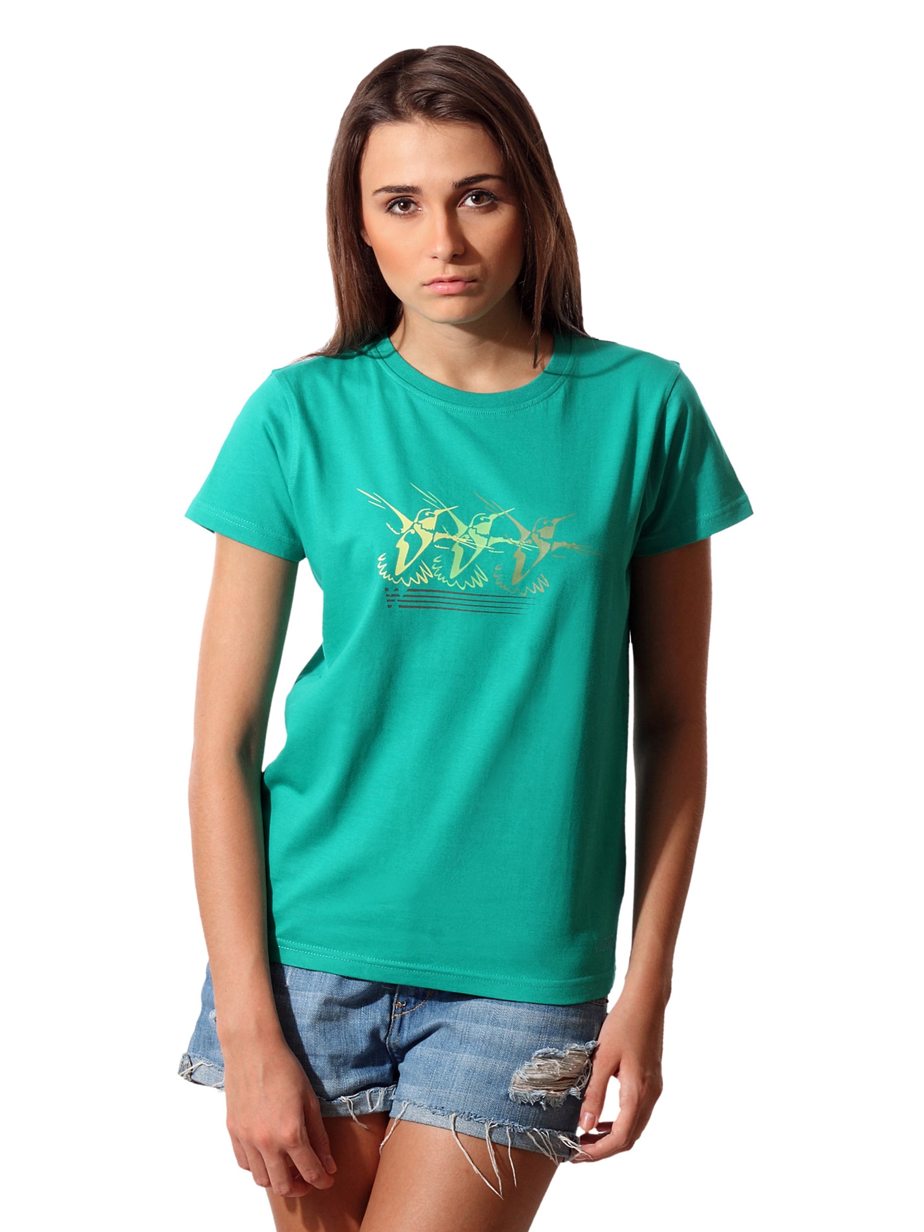 Wildcraft Women Printed Green T-shirt