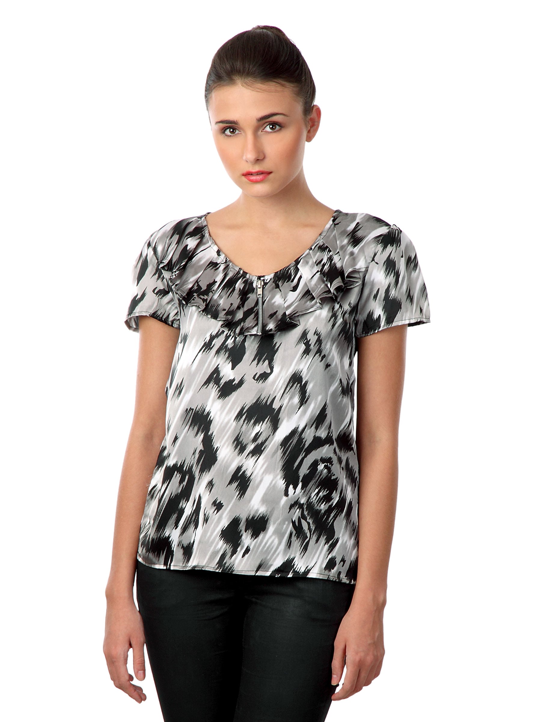 Latin Quarters Women Grey & Black Top