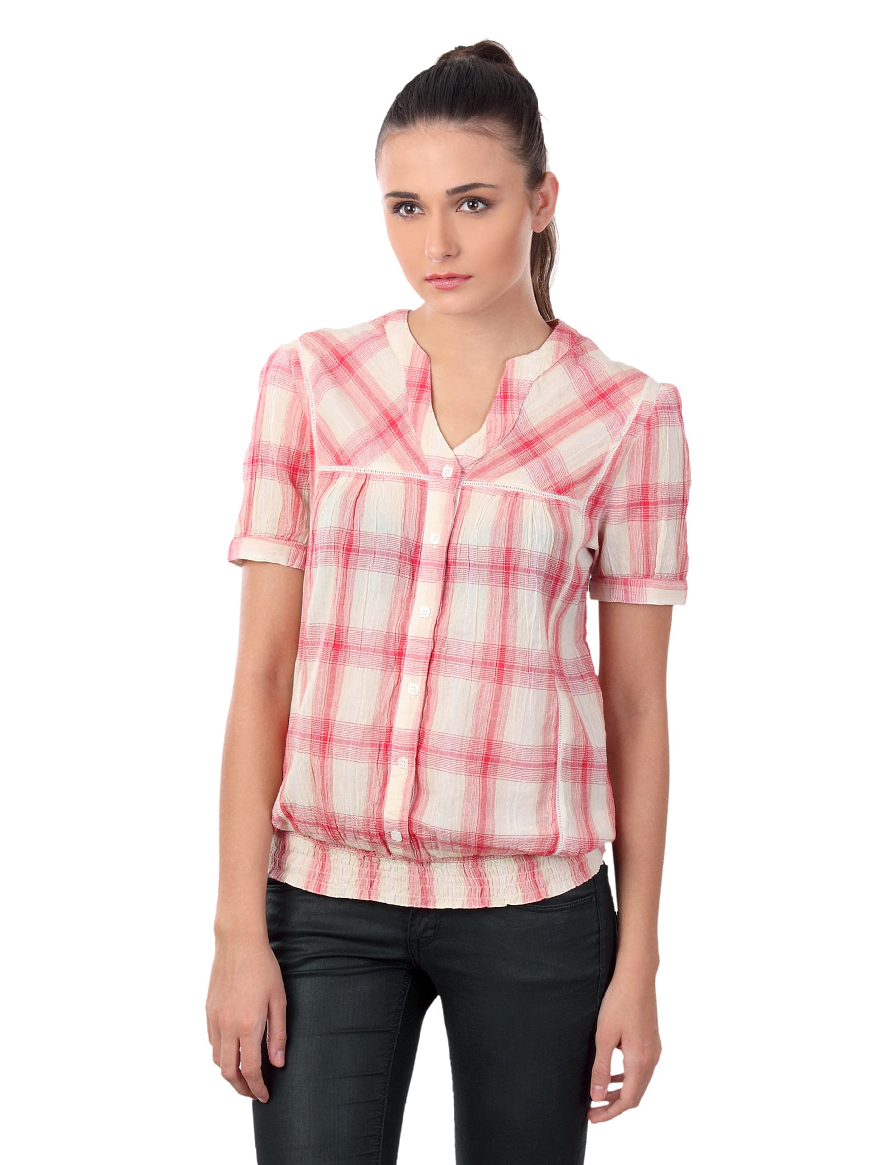 Latin Quarters Women Red Check Top