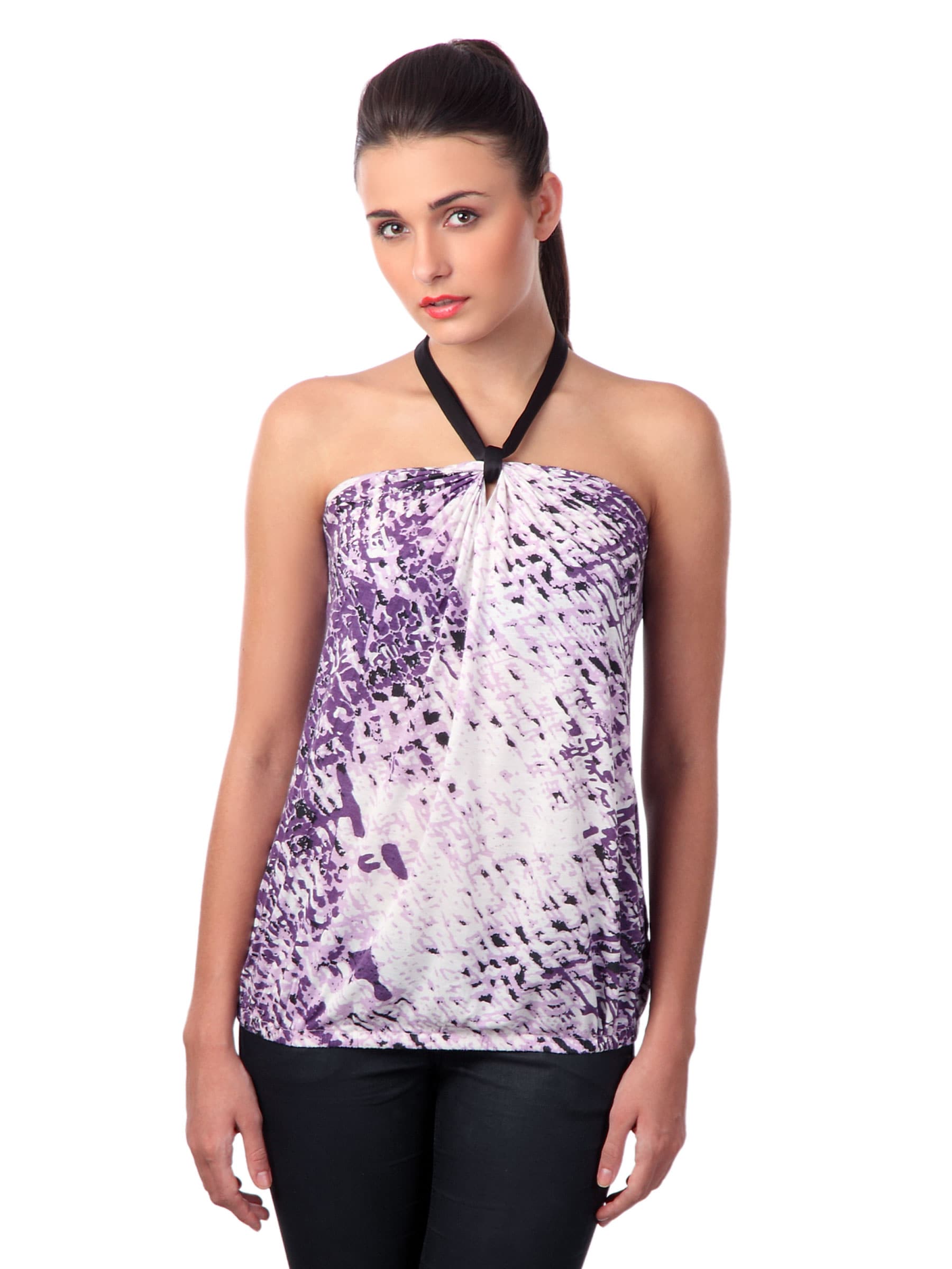 Latin Quarters Women Purple & White Top